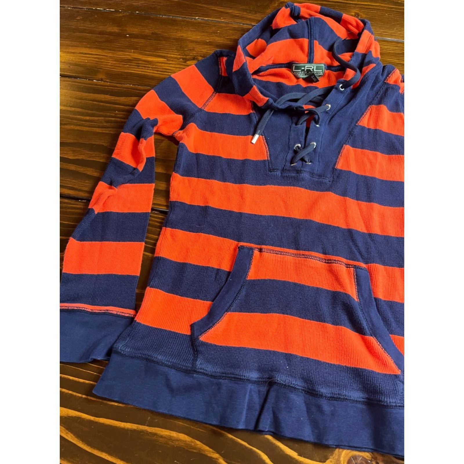 Vintage Lauren Active Hoodie Women L Blue Orange Striped Lace Pullover Vintage Modern Casual Jacket? Size L / US 10 / IT 46 - 4 Thumbnail