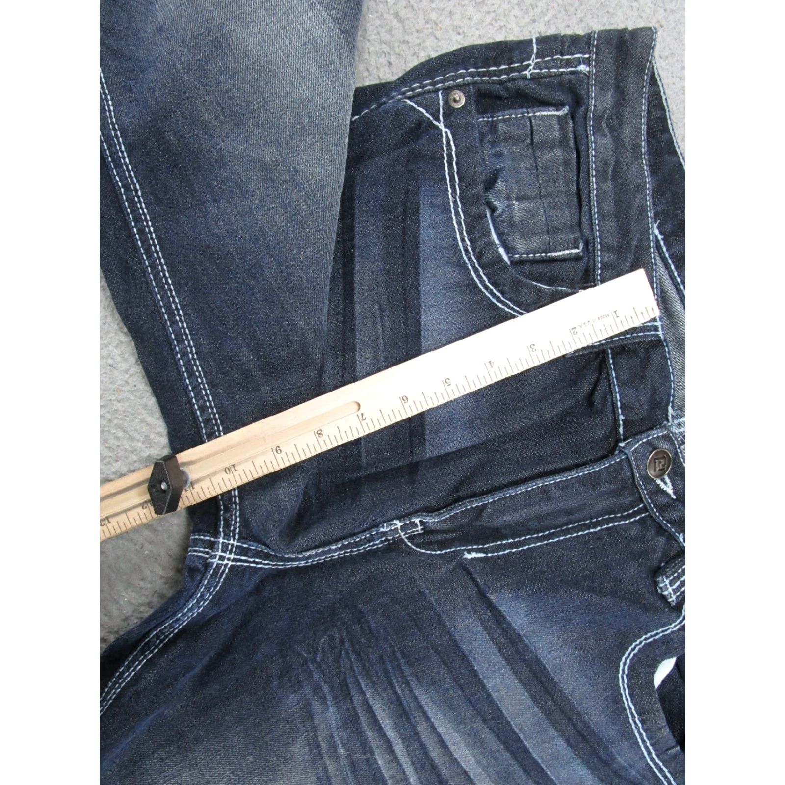 Denime CJ Black Jeans Mens Dark Wash Blue Denim Straight Leg Flap Pockets Size 34x34 Size US 34 / EU 50 - 7 Thumbnail