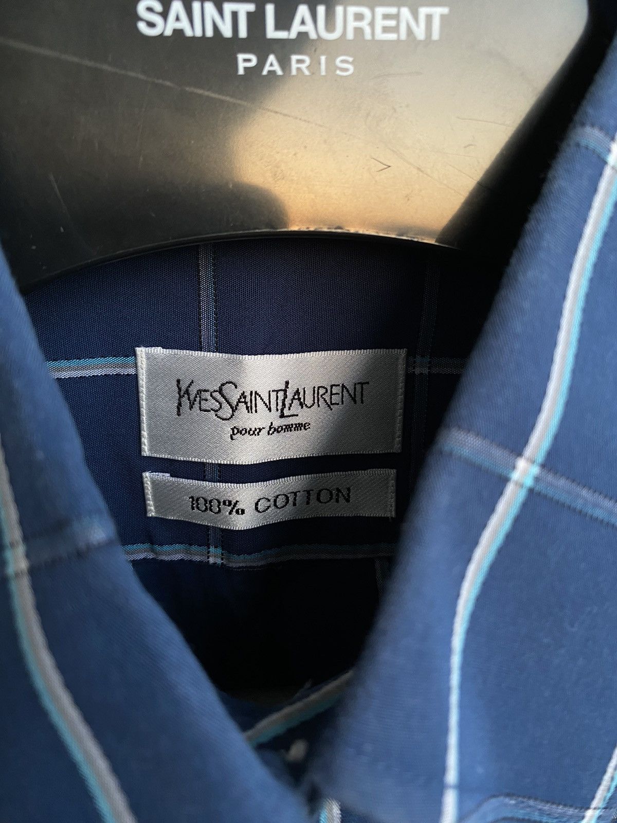 Yves Saint Laurent Cotton YSL Shirt Check Navy Size US M / EU 48-50 / 2 - 5 Thumbnail