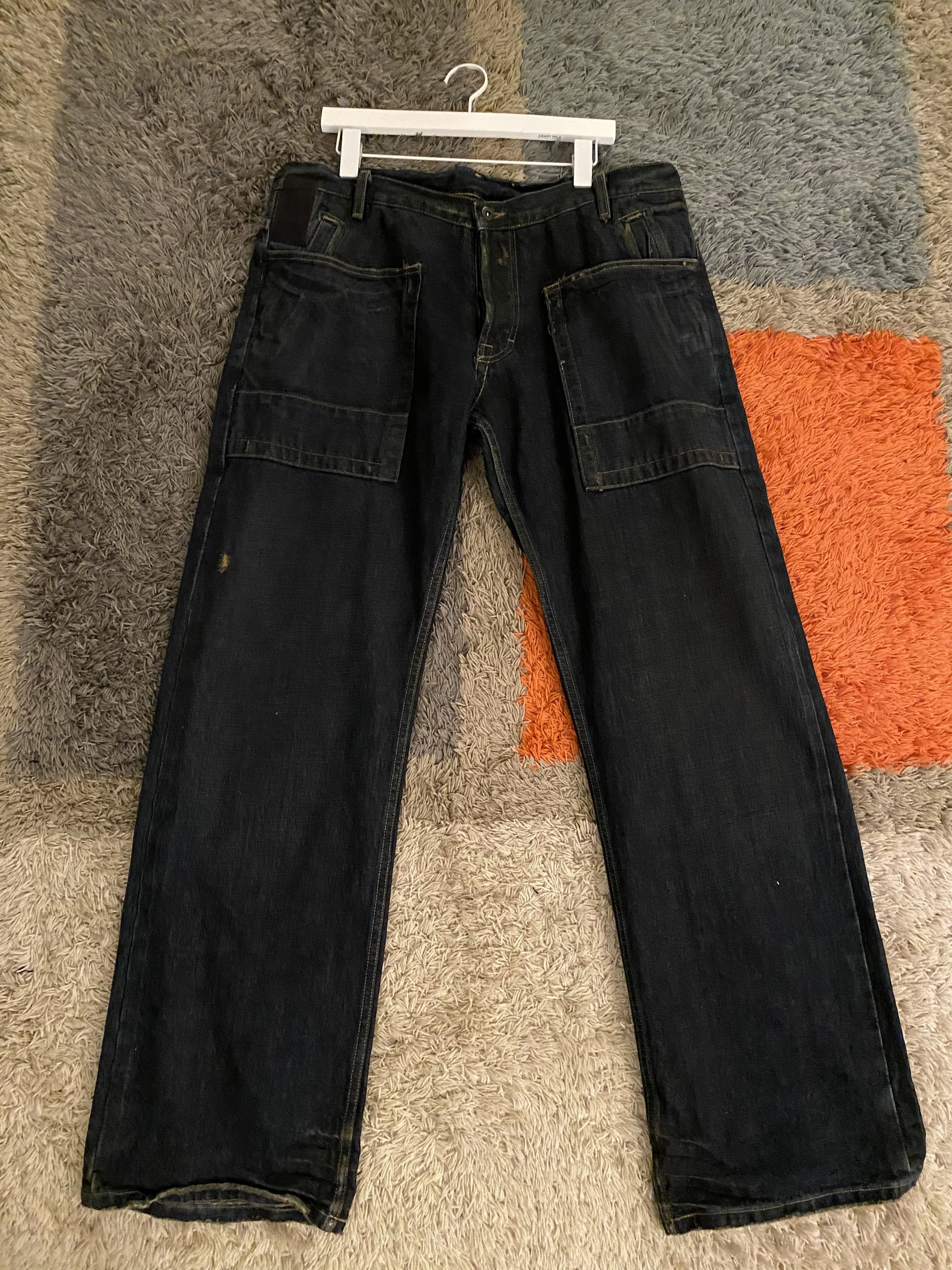 Pre-owned Rick Owens Slab Cargo Denim Pants In Indigo