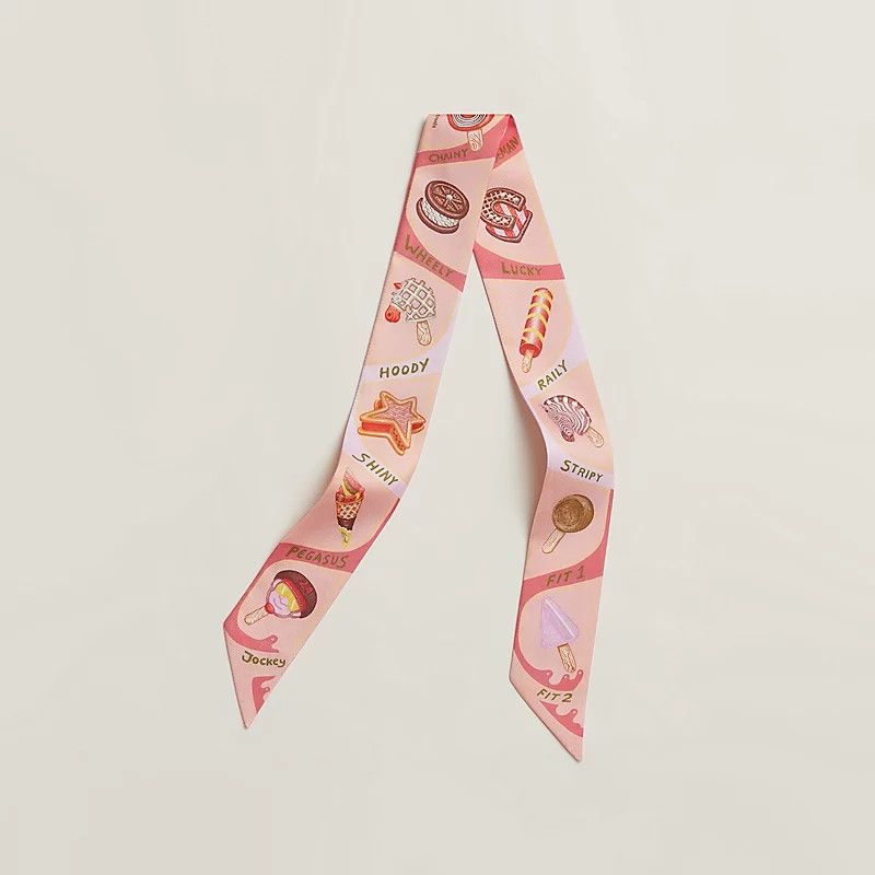 Hermes Hermes Funny Ice Cream Twilly Rose Poudre Corail Jaune Size ONE SIZE - 6 Thumbnail