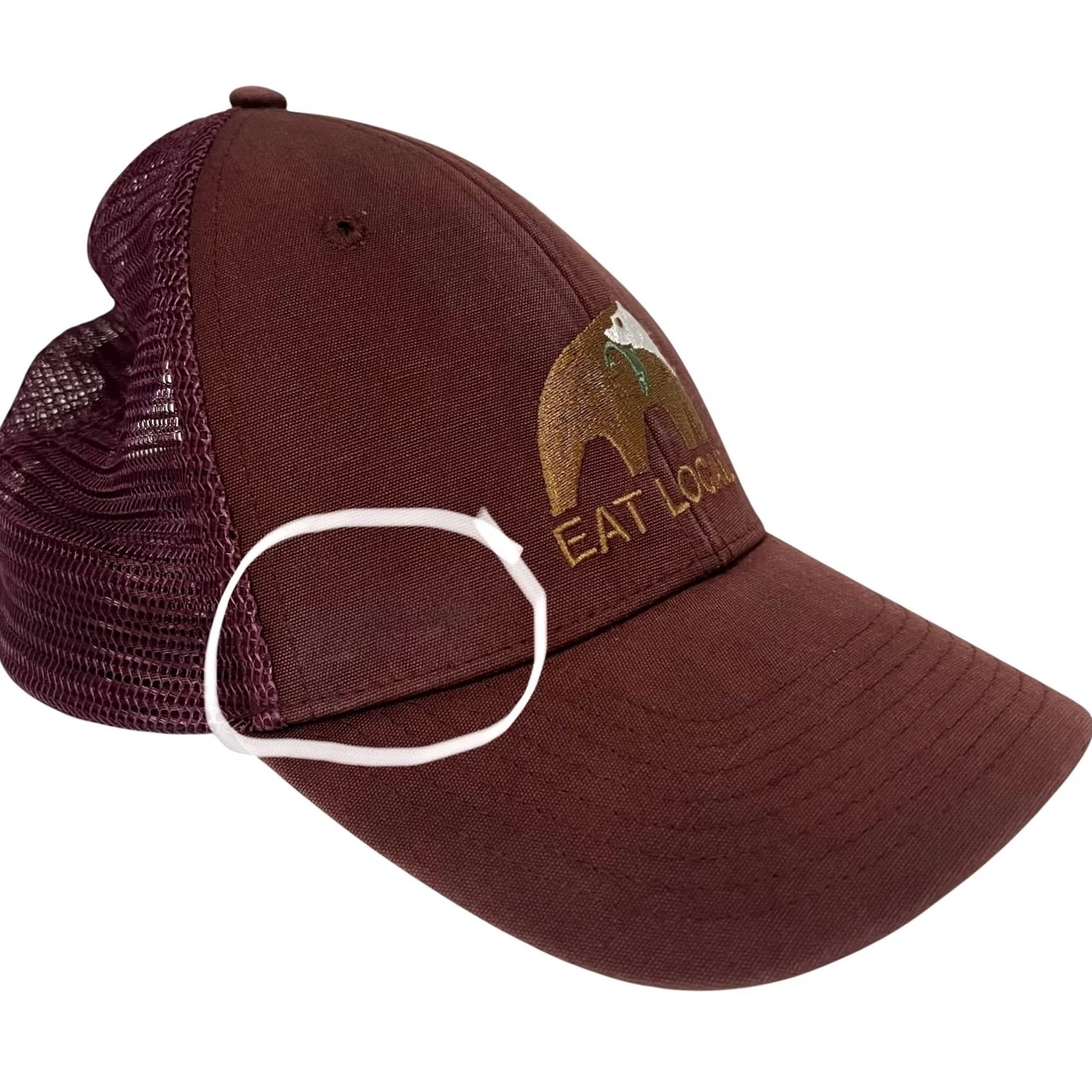 Patagonia Patagonia Hat LoPro Trucker Eat Local Upstream Bear w/ Fish Burgundy Red RARE Adjustable Breathable Men One Size Hat Size ONE SIZE - 4 Thumbnail