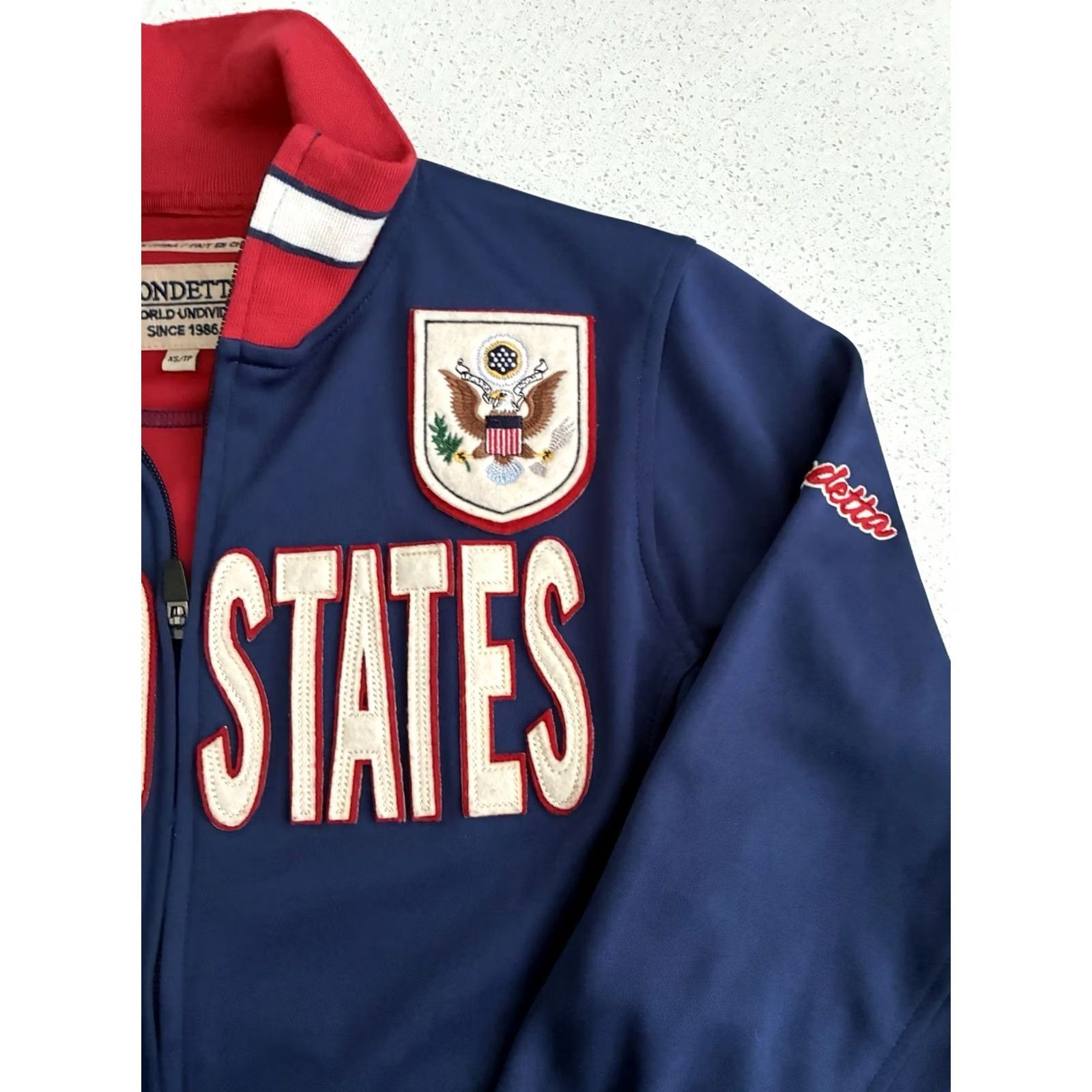 Vintage MONDETTA Track Jacket Men XS Blue USA Olympic Patch Full Zip Varsity Jacket Elastic Waist Short Jacket Solid Pattern Men Size US XS / EU 42 / 0 - 4 Thumbnail