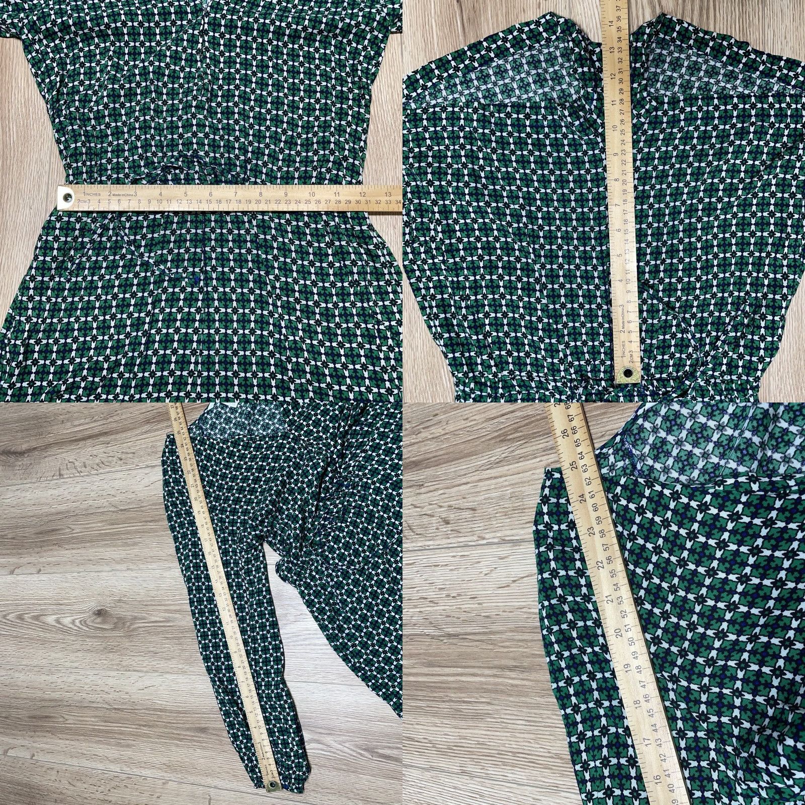 H&M H&M Geometric Playsuit Romper Women's Size 4 Green Long Sleeve V-Neck Casual Teens Size S / US 4 / IT 40 - 8 Thumbnail