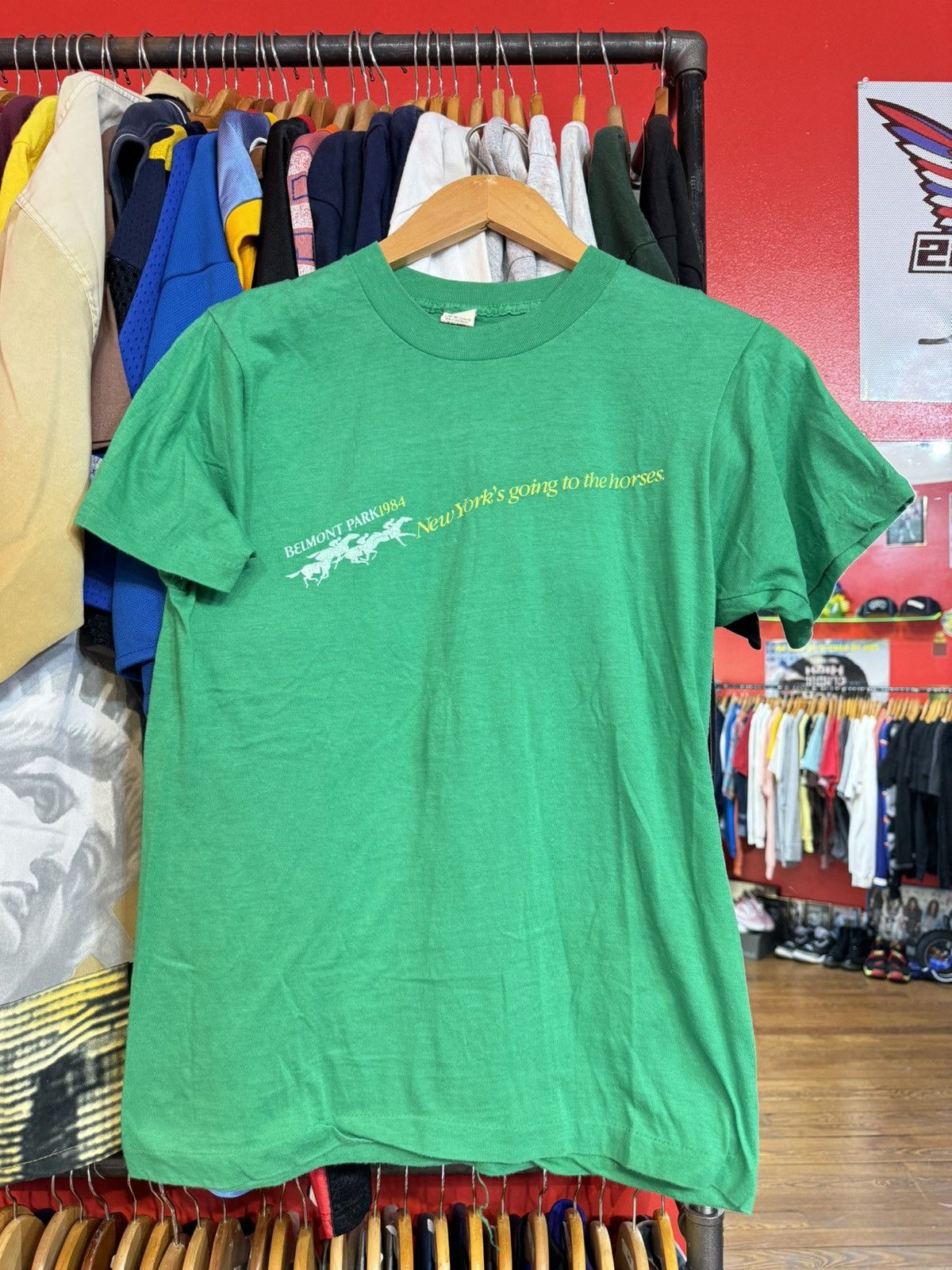 Band Tees × Vintage 1984 Belmont Park Horse New York Vintage 80’s T-Shirt Size US M / EU 48-50 / 2 - 7 Thumbnail