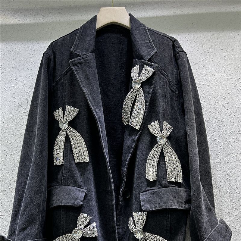 Japanese Brand Rhinestone Butterfly Loose Women's Suit Denim Jacket Size M / US 6-8 / IT 42-44 - 3 Thumbnail