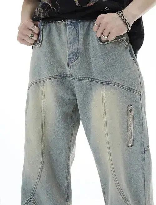 Jean Topstitched Seam Baggy Jeans Men Size US 32 / EU 48 - 3 Thumbnail