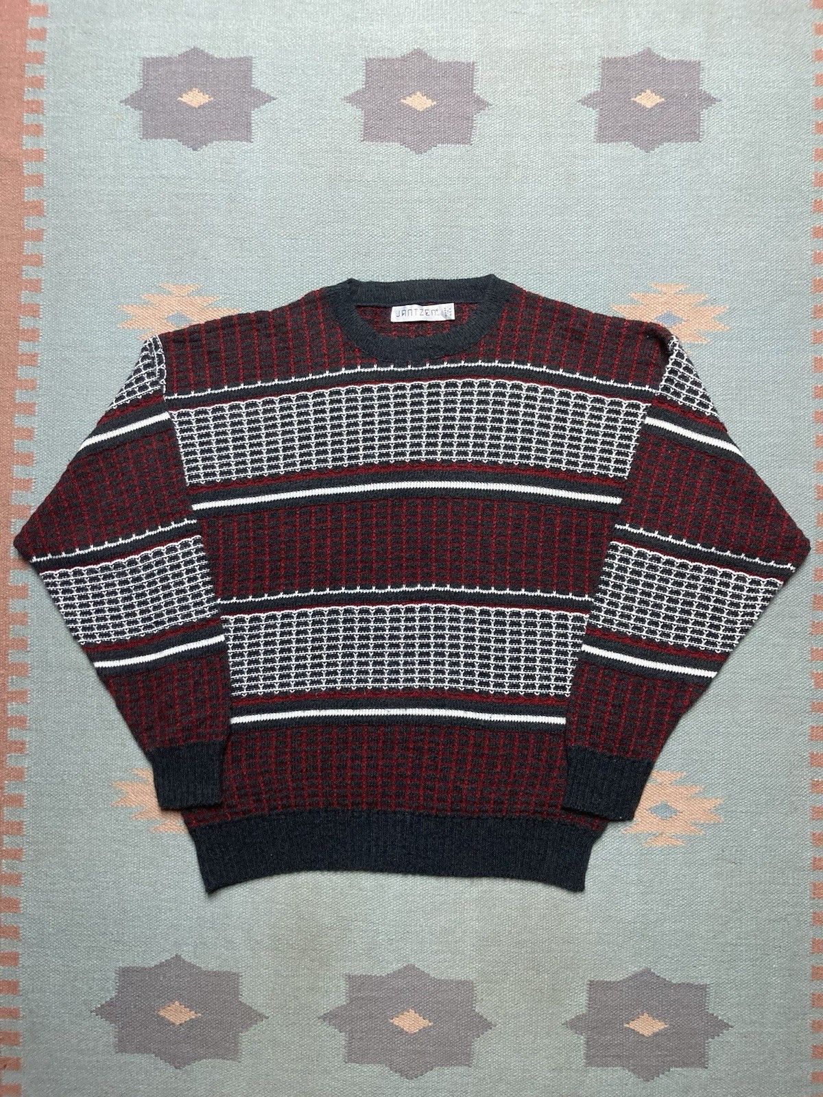 Vintage 80s acrylic knit sweater Jantzen pullover windowpane USA XL Size US XL / EU 56 / 4 - 1 Thumbnail