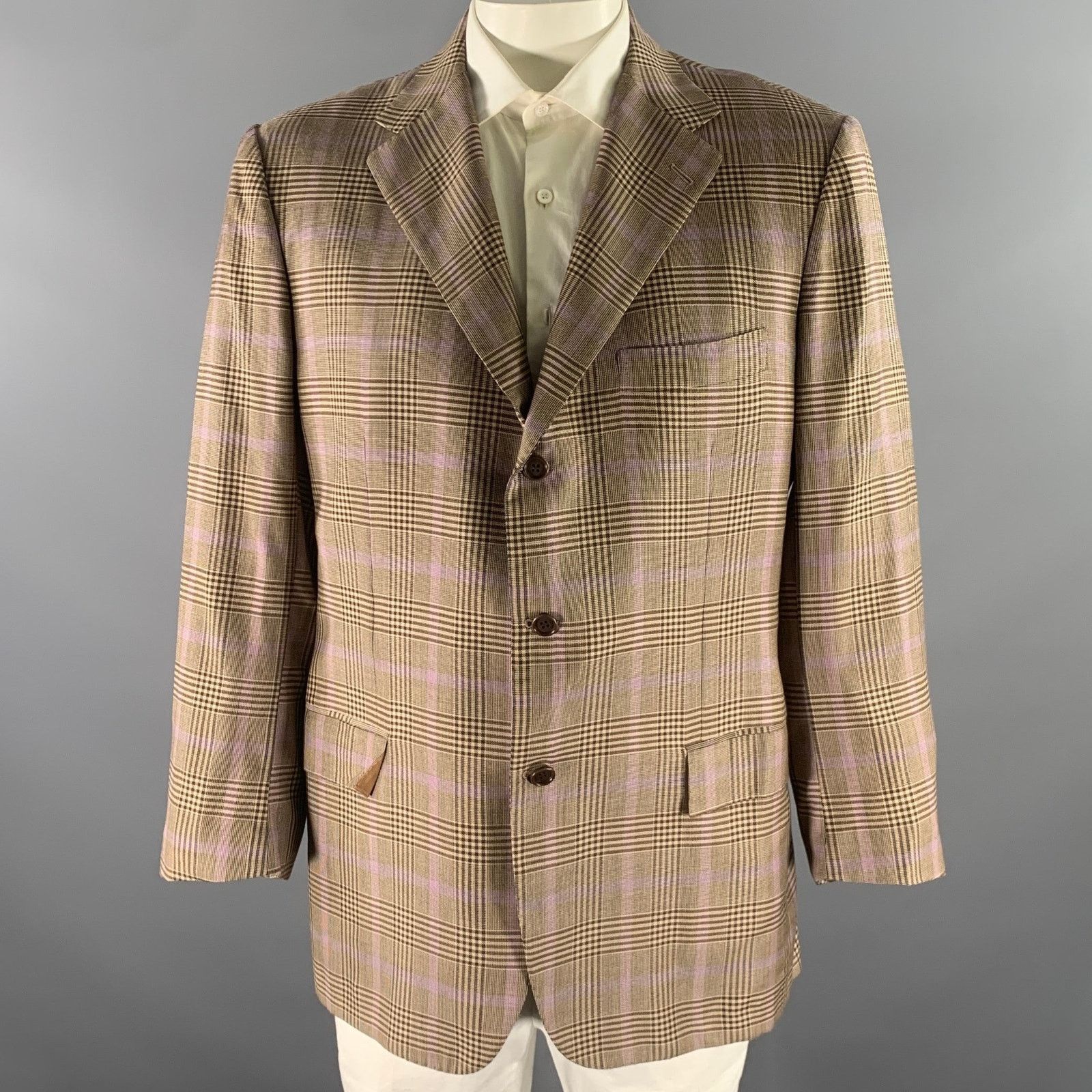 Kiton KITON 48 Brown Purple Glen Check Notch Lapel Sport Coat Size 48R - 1 Thumbnail
