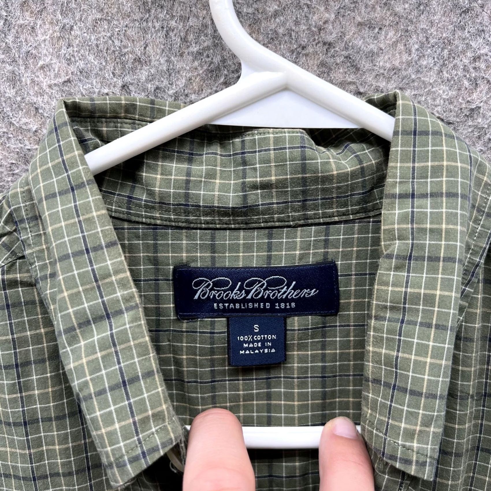 Brooks Brothers Brooks Brothers Dress Shirt Mens Small Olive Green Plaid Button Down Oxford Size 36R - 7 Thumbnail