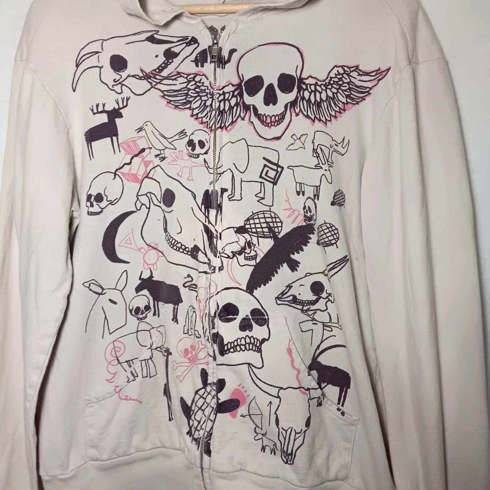 Vintage VINTAGE SUPALIFE Hoodie Small Gray Southwestern Skull Distressed Full Zip Desert Y2K USA Womens Size S / US 4 / IT 40 - 7 Thumbnail