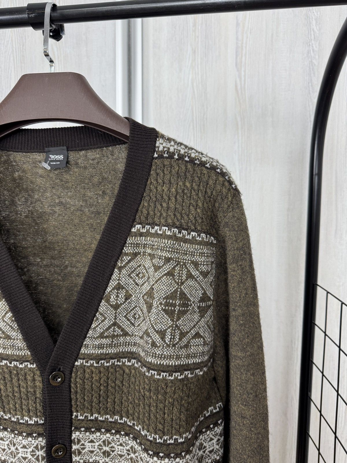 Hugo Boss Hugo Boss striped ornament wool alpaca angora silk cardigan Size US L / EU 52-54 / 3 - 3 Thumbnail