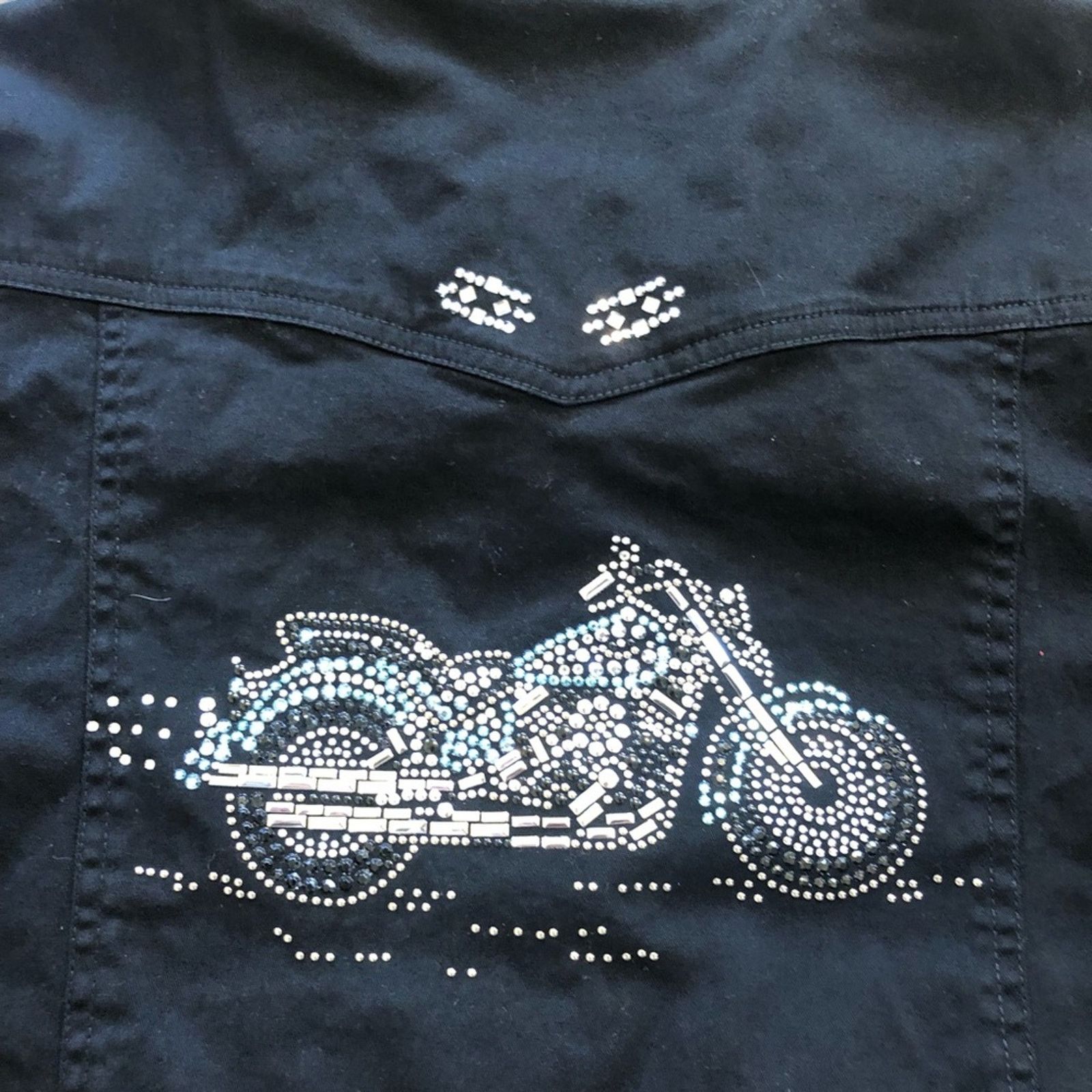 Vintage Vintage Y2K Bedazzled Motorcycle Denim Jacket Size S / US 4 / IT 40 - 3 Thumbnail