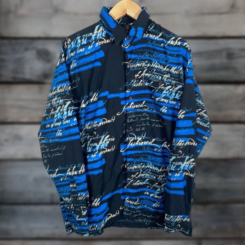 Fubu VINTAGE FUBU AOP Long Sleeve Shirt Mens Large Black Blue Script Polyester Hip Hop 90s Retro Button-Up Size US L / EU 52-54 / 3 - 1 Thumbnail