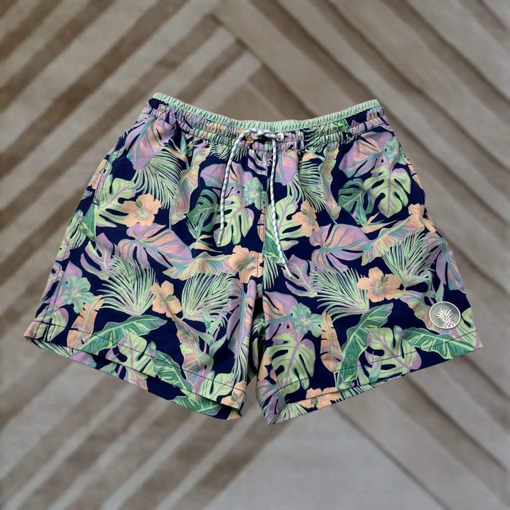 Chubbies Chubbies Mens Tropical Floral Swim Trunks Navy Mint Large Size US 33 - 1 Thumbnail