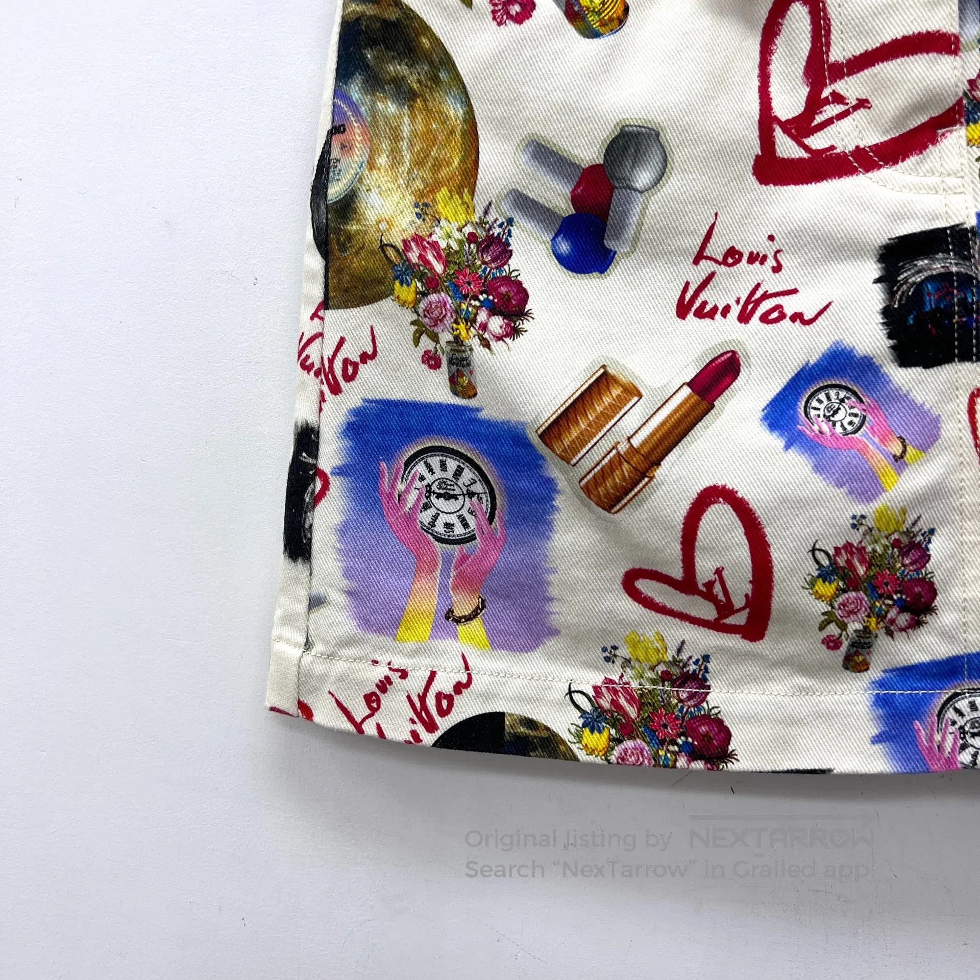 Louis Vuitton Louis Vuitton Multicolor Makeup Floral Print Denim Skirt| Size 35" - 4 Thumbnail