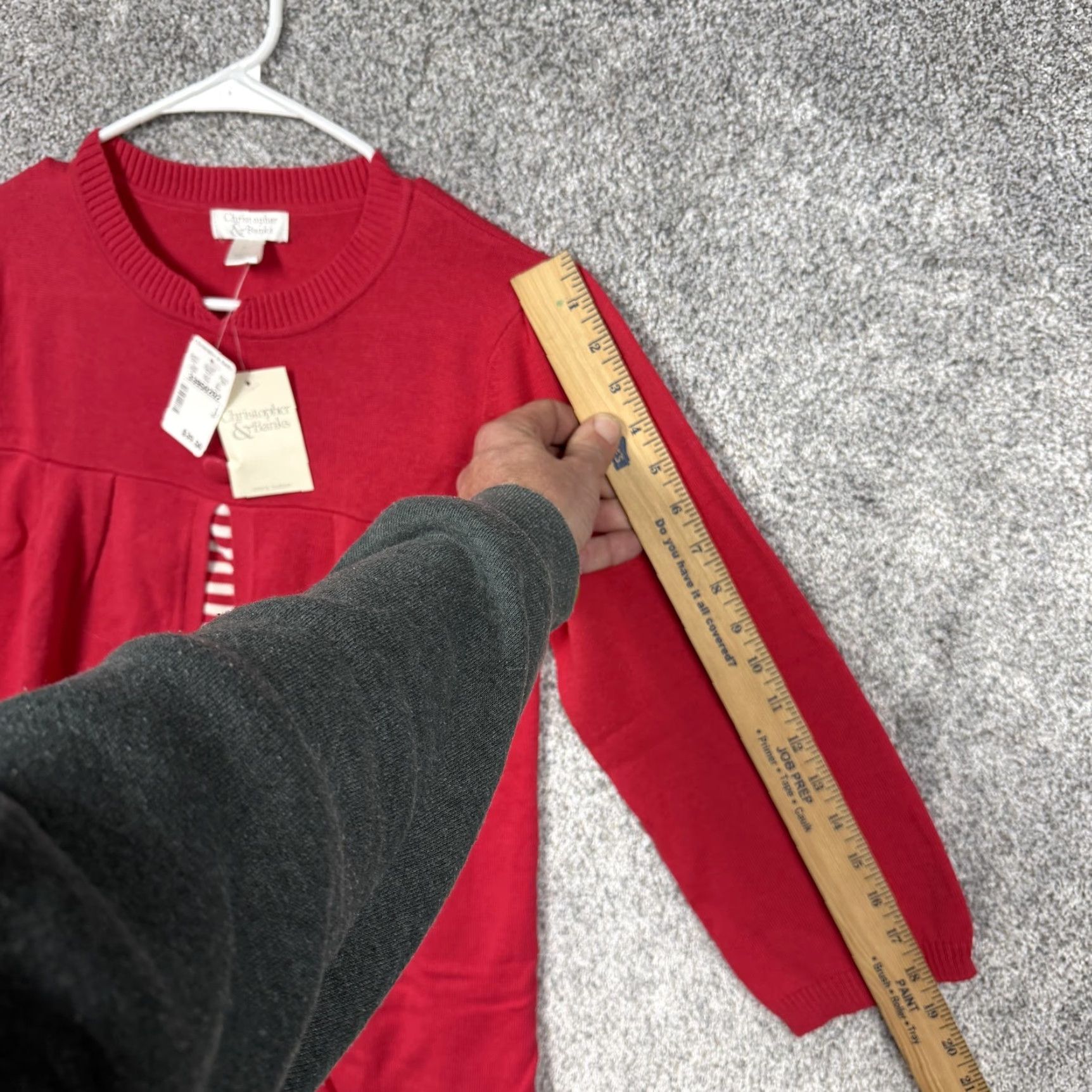 Vintage Christopher & Banks Cardigan Sweater Womens S Red Pleated Striped NWT Size S / US 4 / IT 40 - 5 Thumbnail