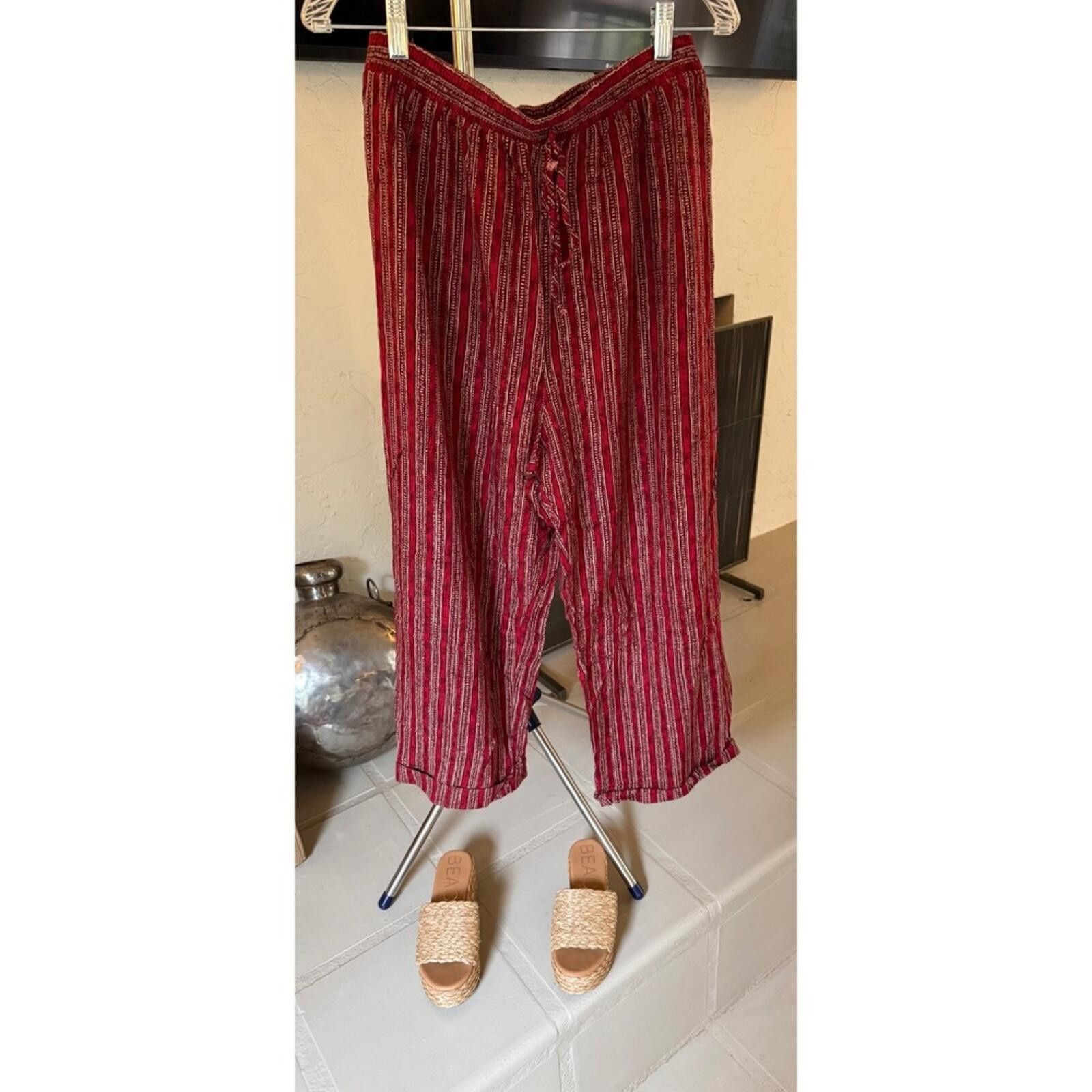 Other Vintage Norton McNaughton Burgundy Striped Rayon Wide Leg 16 Size 38" / US 16 / IT 52 - 3 Thumbnail