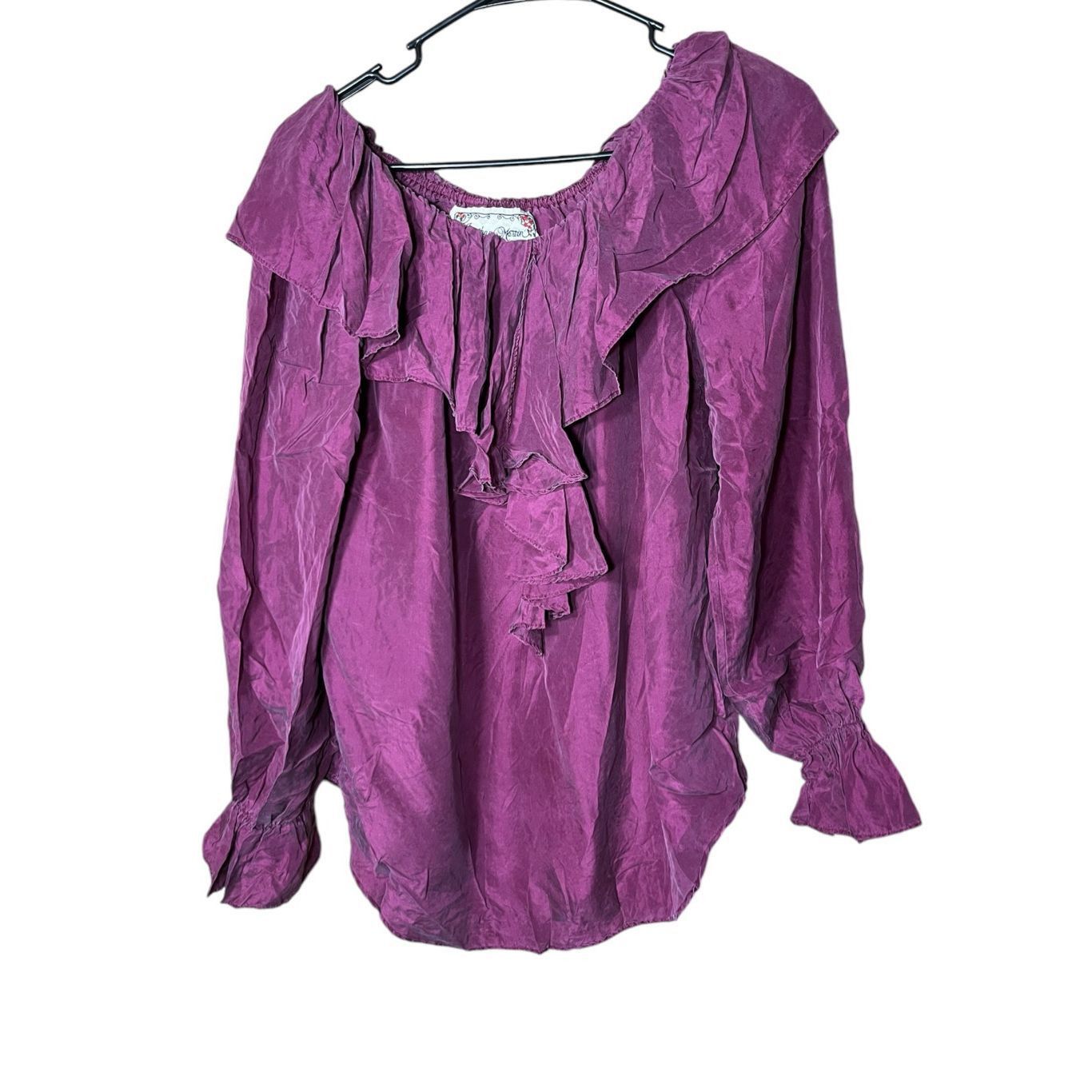 Other Vintage Jonathan Martin 100%Silk Purple Ruffle Top Blouse Wo Size M / US 6-8 / IT 42-44 - 1 Thumbnail
