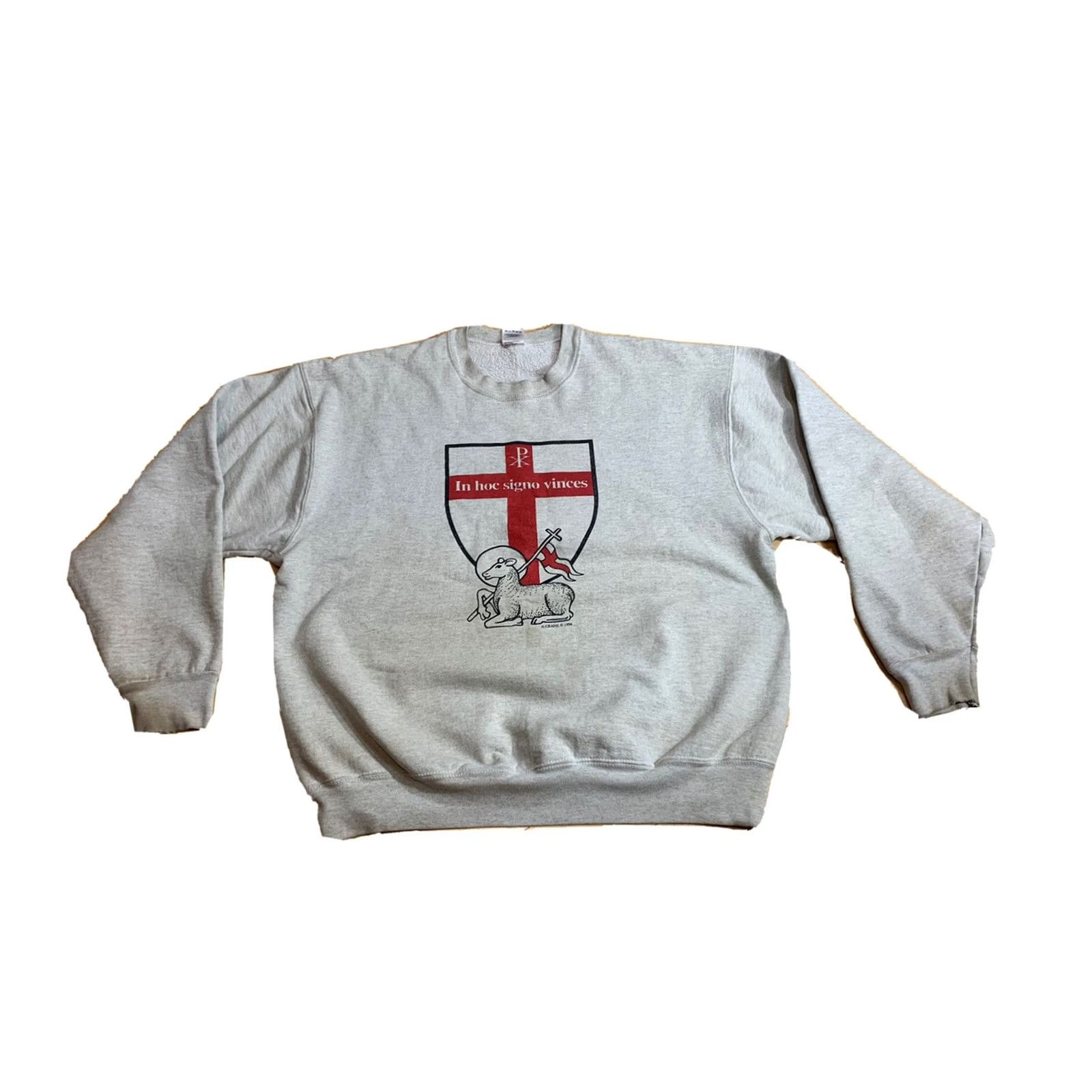 Fruit Of The Loom VINTAGE 90s In Hoc Signo Vince's Men's Distressed Gray Crewneck Sweatshirt XL Size US XL / EU 56 / 4 - 2 Thumbnail