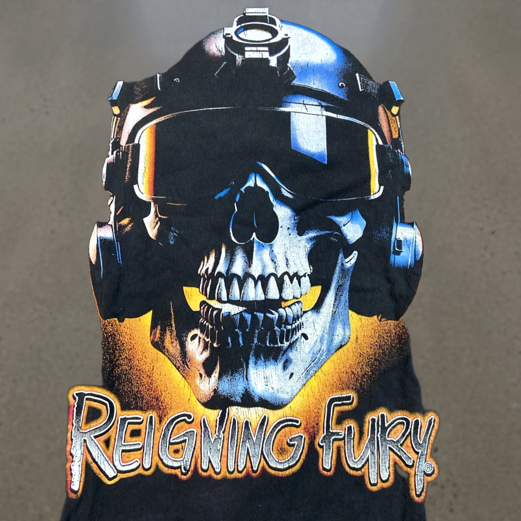 Vintage Reigning Fury T-Shirt Men Black Crewneck XL Skull Pilot Fighter Pilot Outdoor Urban All Seasons Breathable Lightweight Logo Size US XL / EU 56 / 4 - 1 Thumbnail