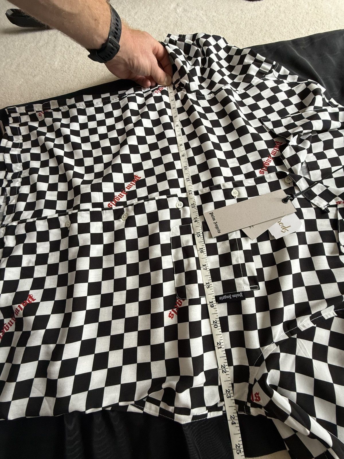 $790 Palm angels checkerboard checker ss hawaiian shirt 52