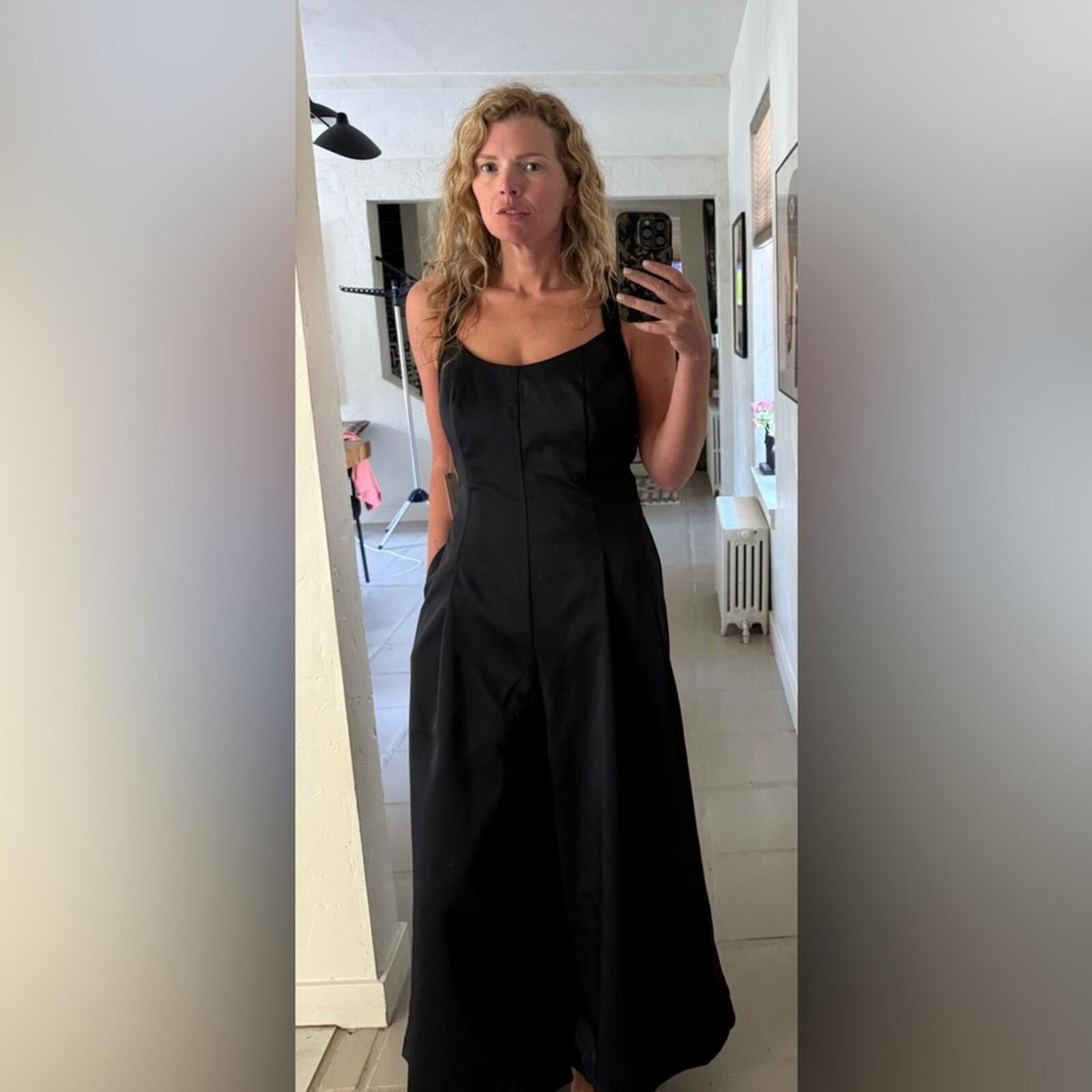 Other Anthropologie $198 Satin Wide-leg Black Jumpsuit, Size 10 T Size 32" / US 10 / IT 46 - 4 Thumbnail