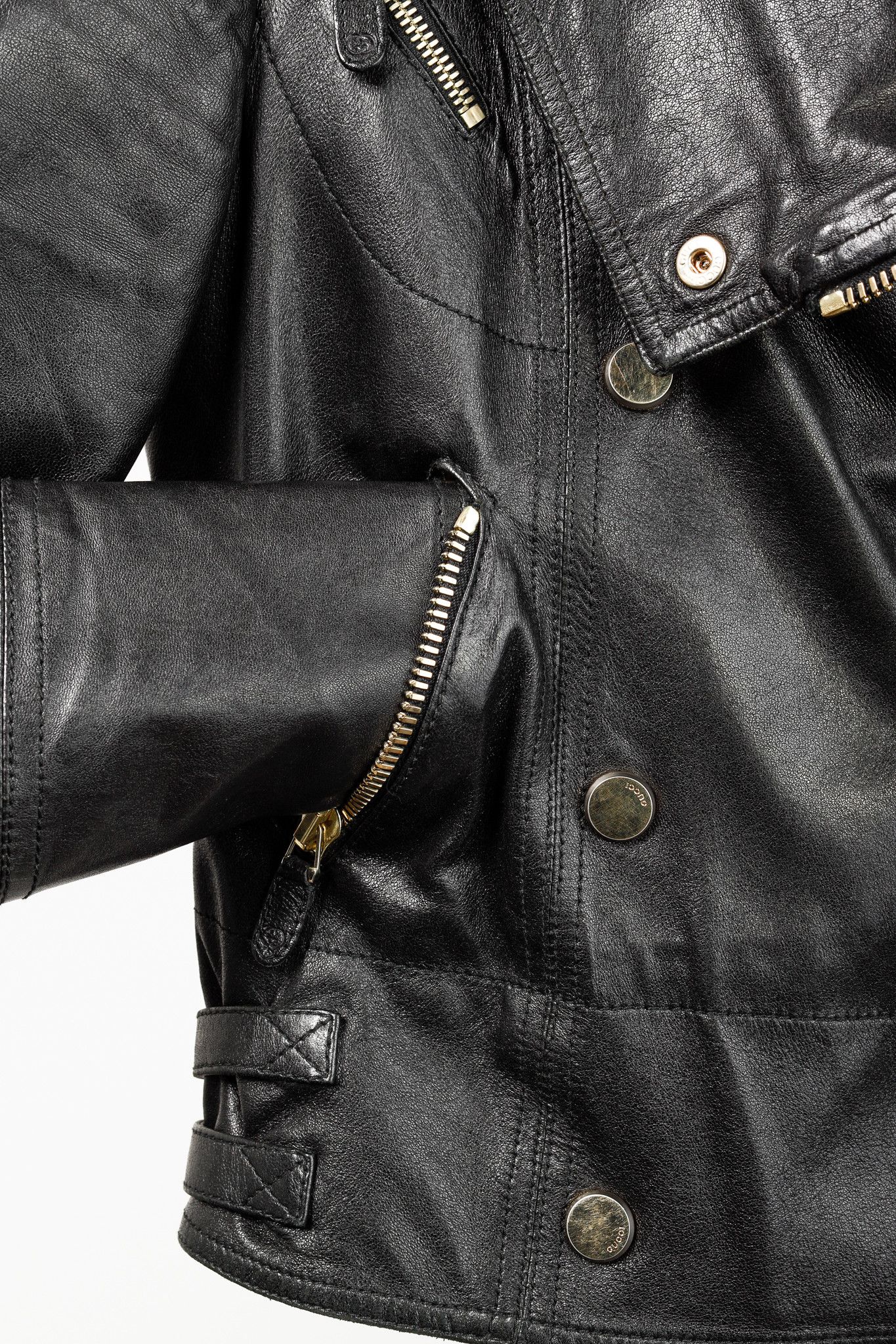 Gucci Gucci Black Leather Double-Breasted Moto Jacket Size M / US 6-8 / IT 42-44 - 6 Thumbnail