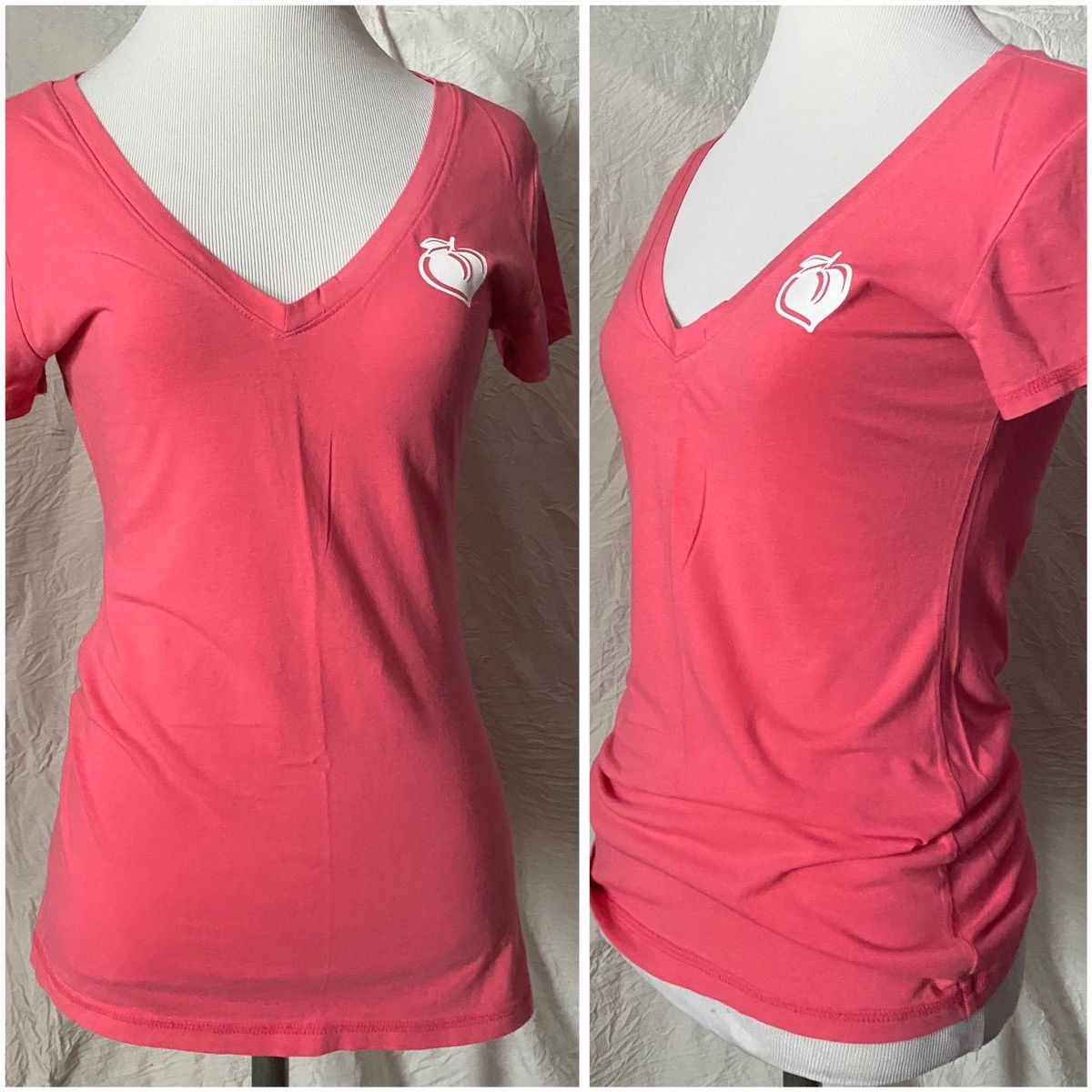 Vintage Retro, Wet Seal, Peach Coral V Neck, Semi Sheer Fitted Tee Size S / US 4 / IT 40 - 7 Thumbnail