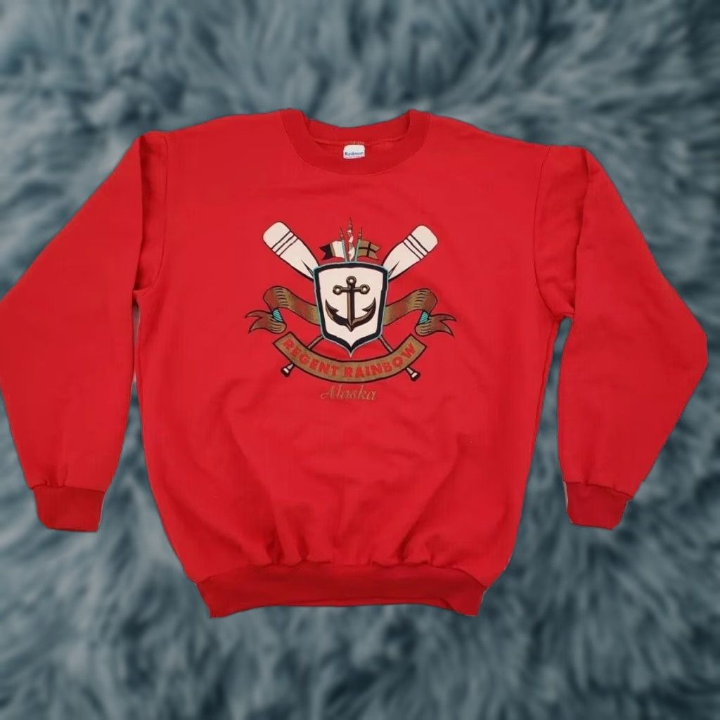 Rainbow VINTAGE Rudman Alaska Sweater Pullover XL Red Fleece Long Sleeve Graphic 90s Nautical Mens Size US XL / EU 56 / 4 - 1 Thumbnail