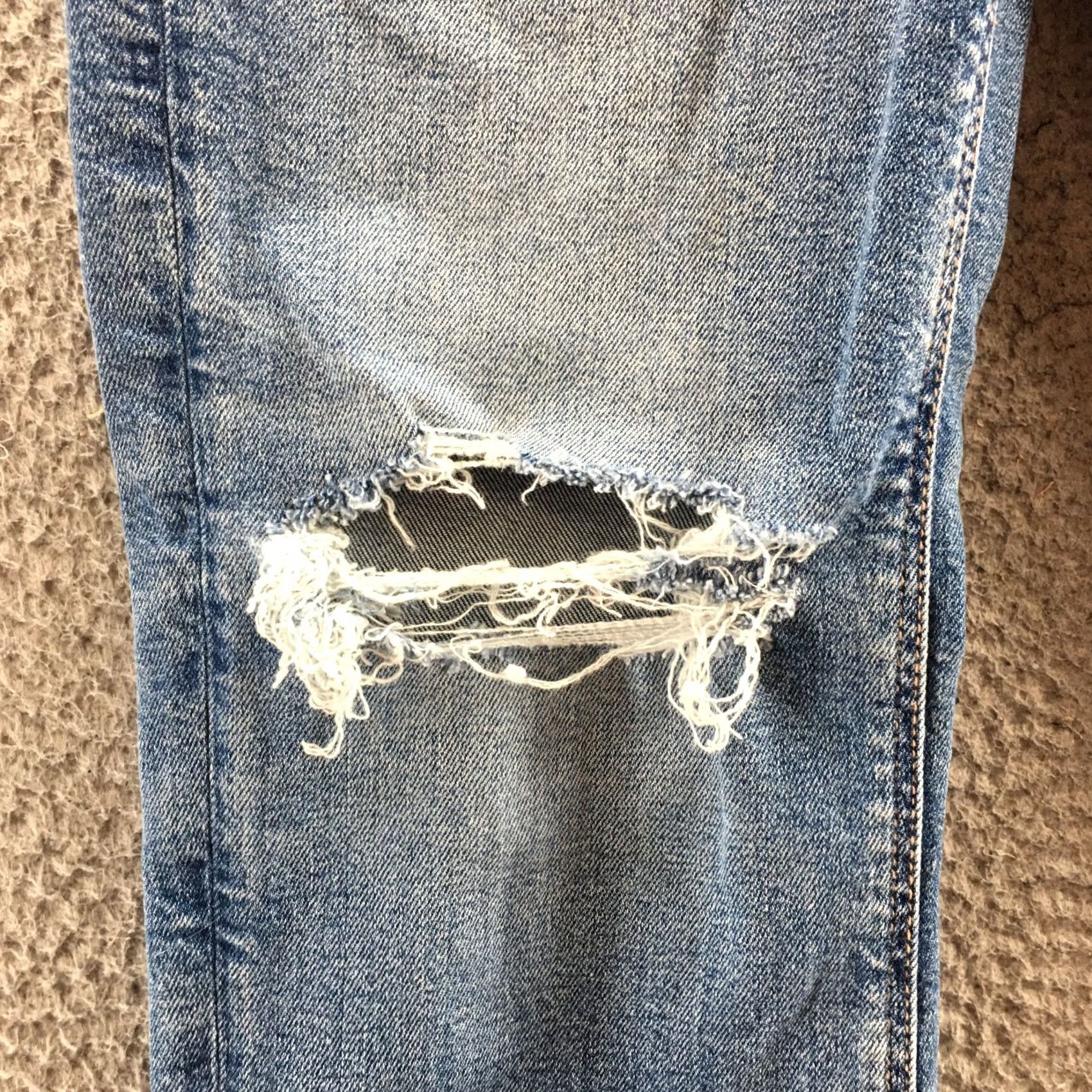 Vintage American Eagle Slim Straight Jeans Womens 00 Blue Distressed Mid Rise Zip Fly Jeans Size 24" / US 00 / IT 34 - 6 Thumbnail