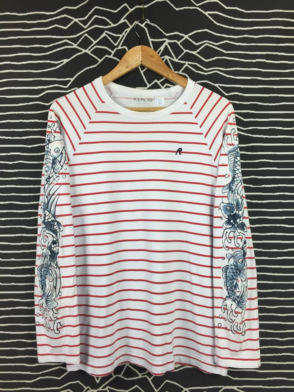 Replay Vtg Replay Jeans Koi Fish Motive Striped Longsleeve Tee Size US M / EU 48-50 / 2 - 3 Thumbnail