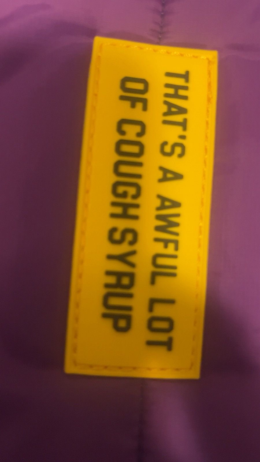 Thats A Awful Lot Of Cough Syrup Puffer Bag Retail $225 Womenswear