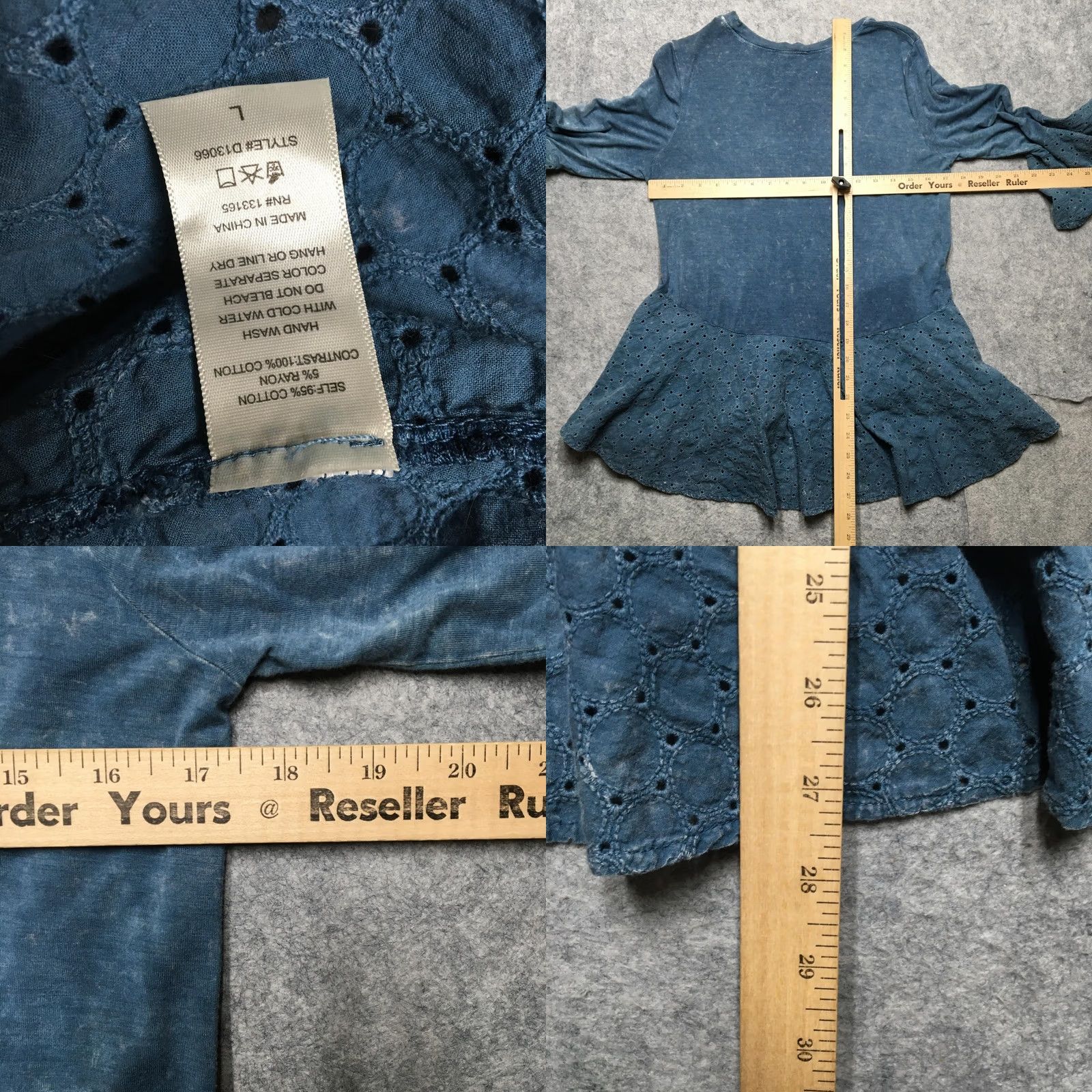 Vintage Altar'd State Boho Peplum Shirt Women Large Blue 3/4 Bell Sleeve Flounce Hem Top Size L / US 10 / IT 46 - 8 Thumbnail