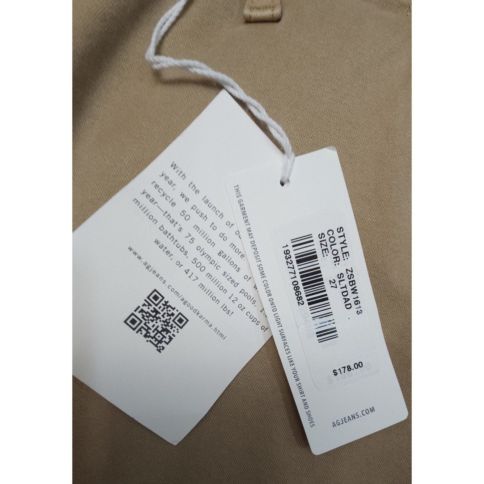 AG Adriano Goldschmied Adriano Goldschmied The Caden Cotton Tailored Trousers Beige Size 27" / US 4 / IT 40 - 5 Thumbnail