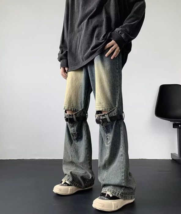 Japanese Brand Street men's retro zippered workwear straight bootcut jeans Size US 32 / EU 48 - 2 Thumbnail