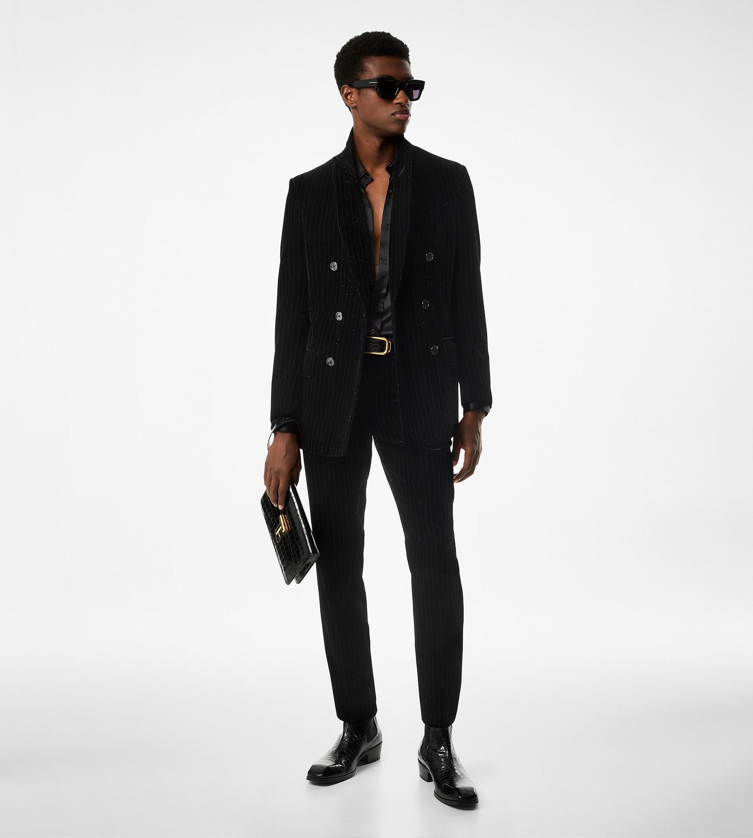 Tom Ford o1w1db10925 JLBP03 Velvet Flock Stripe Atticus Jacket Black Size US L / EU 52-54 / 3 - 2 Thumbnail