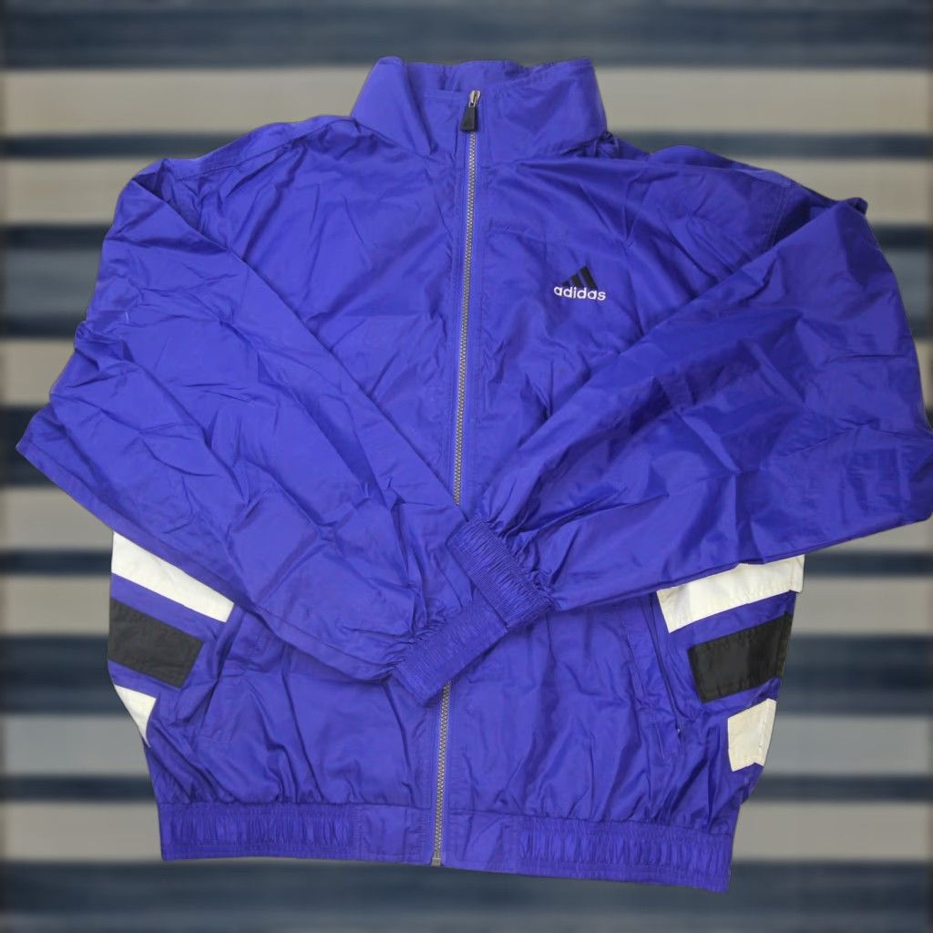Adidas VINTAGE adidas Mens Large Embroidered Back Spellout Windbreaker Purple Size US L / EU 52-54 / 3 - 1 Thumbnail
