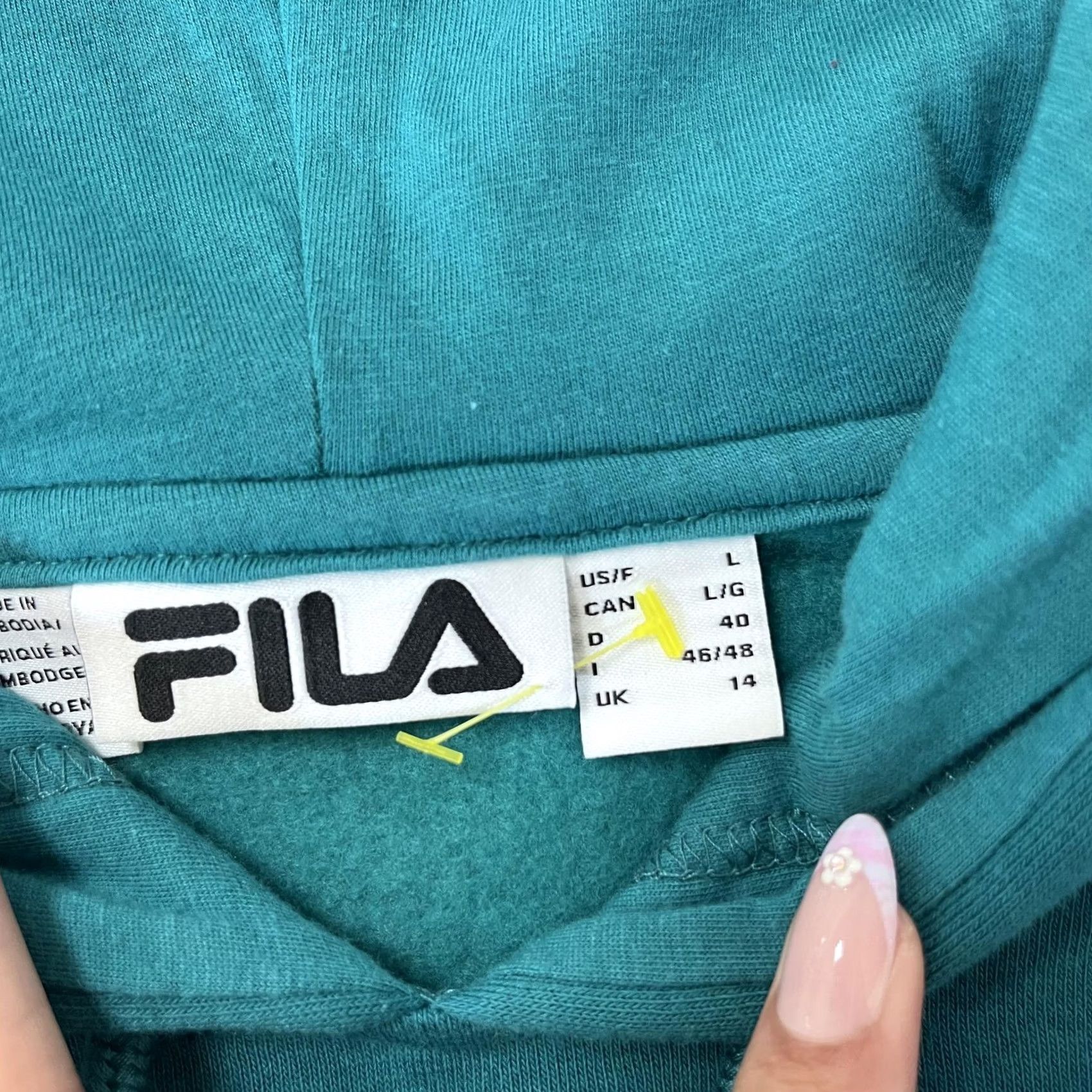 Fila VINTAGE FILA Hoodie Mens Large Pullover Sweatshirt Kangaroo Pocket Spell Out Green Size US L / EU 52-54 / 3 - 2 Thumbnail