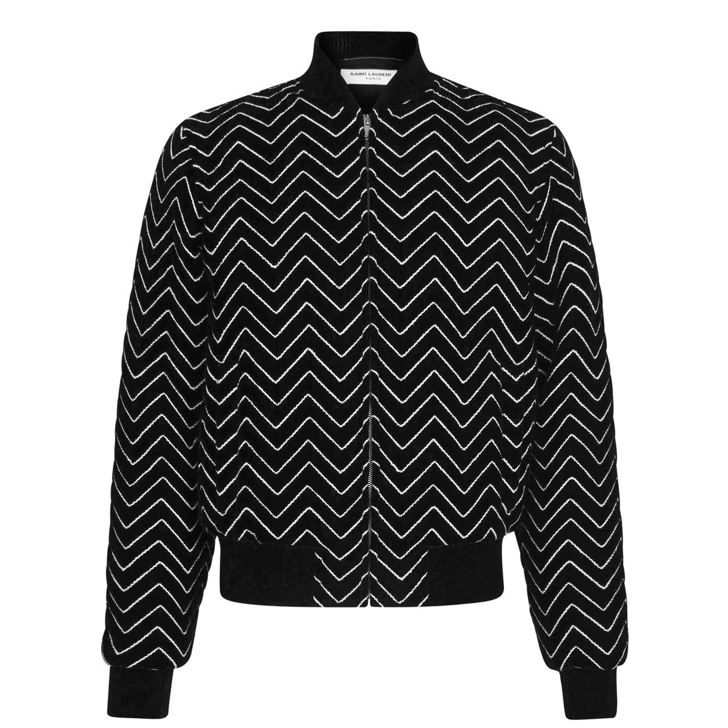 image of Saint Laurent Paris Saint Laurent Zig Zag Print Bomber Black Men's Size It 48 M