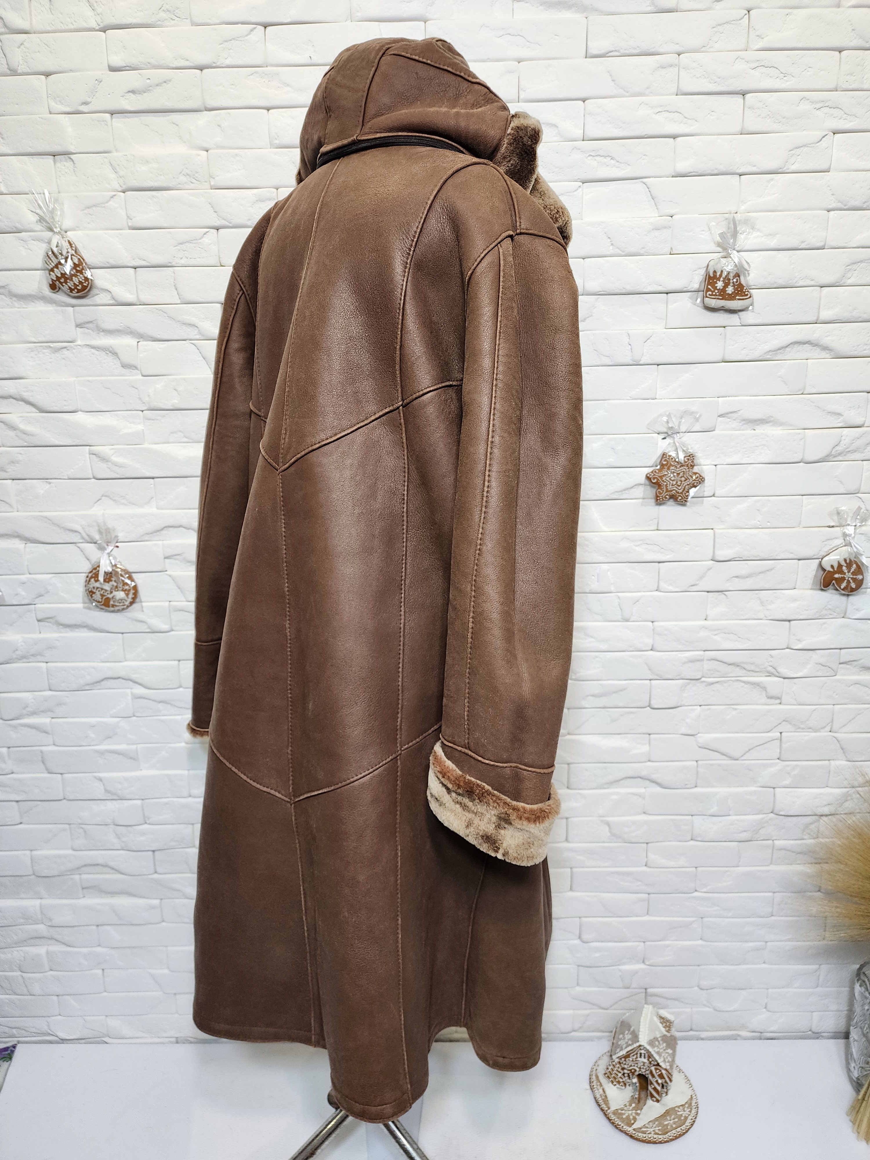 Furla Women's Brown Sheepskin Coat: Genuine Fur Hood Size 3XL / US 20-22 - 5 Thumbnail