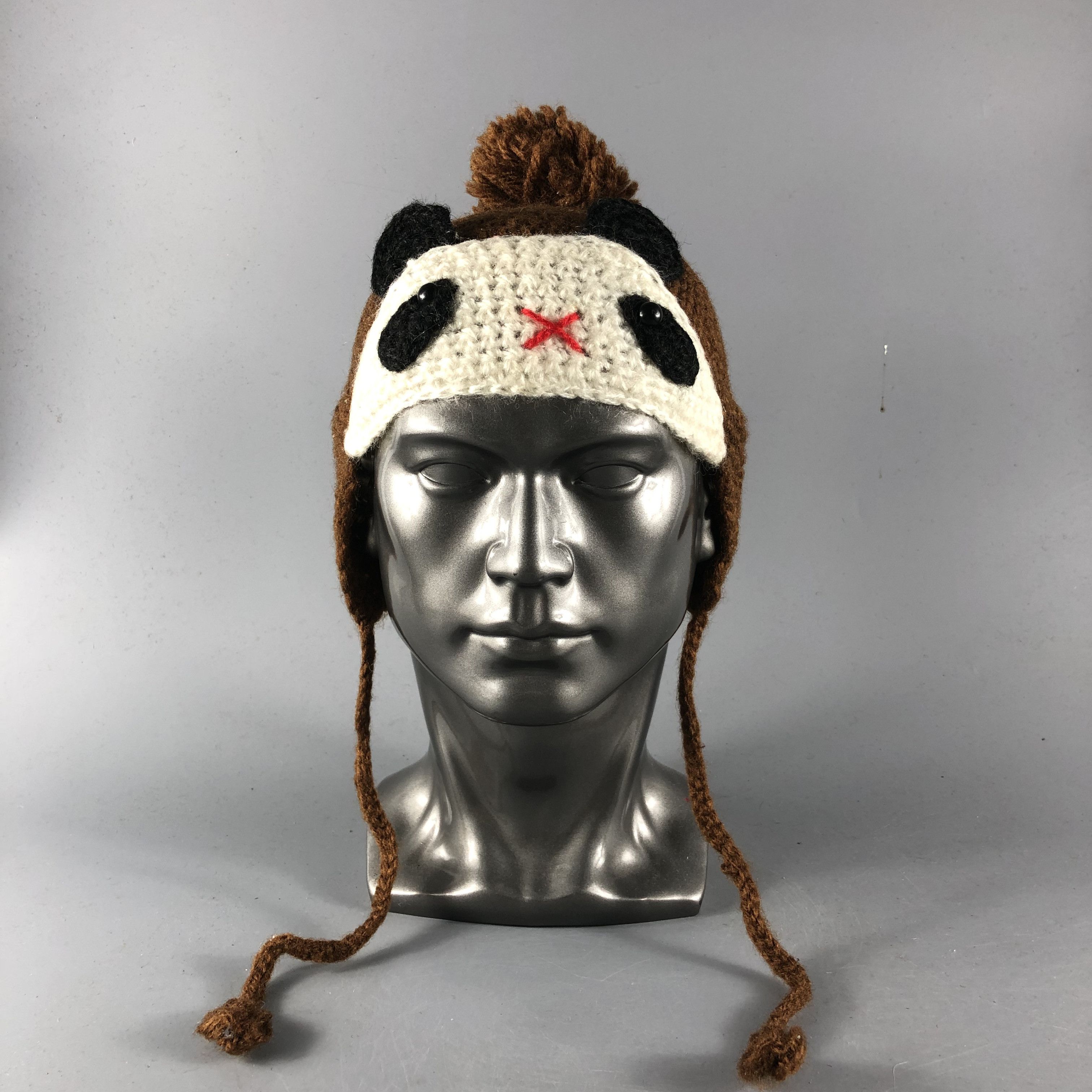 Vintage Kawaii Earflap Panda Beanie Snowcap Snow Hat B1065 Size ONE SIZE - 1 Thumbnail