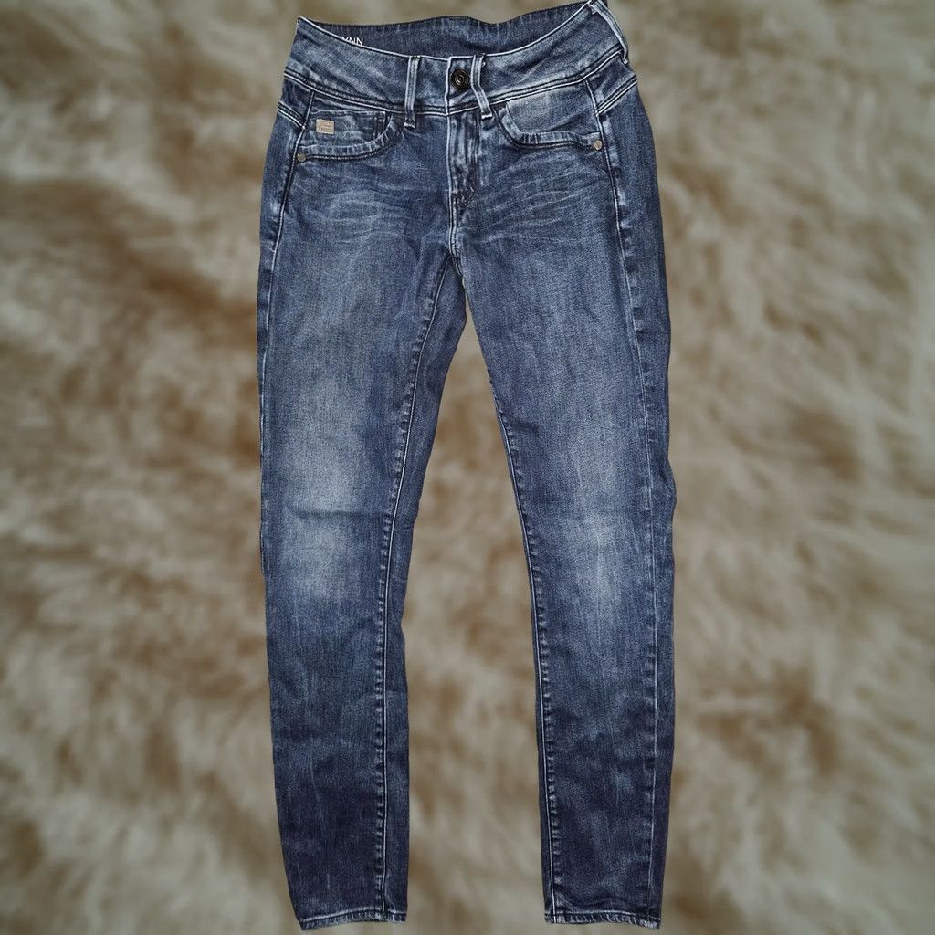 Vintage G-Star RAW Jeans Womens 25x30 Blue Lynn Mid Skinny Stretch Denim Distressed Size 42" / US 20 - 1 Thumbnail