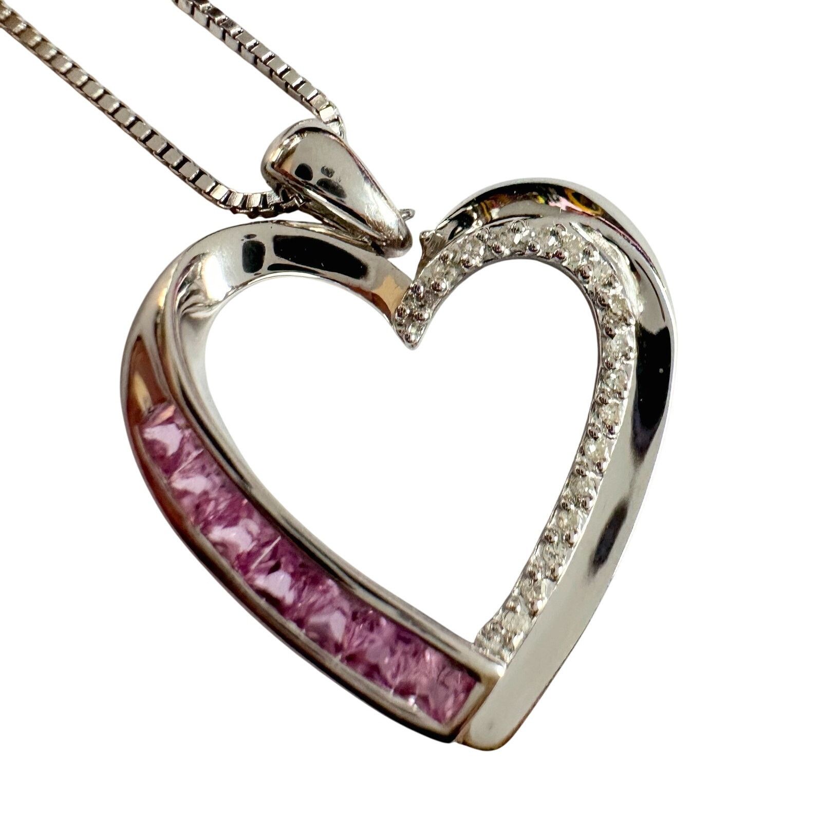 Other Pink & White Heart Necklace with Lab Created Sapphires Size ONE SIZE - 8 Thumbnail