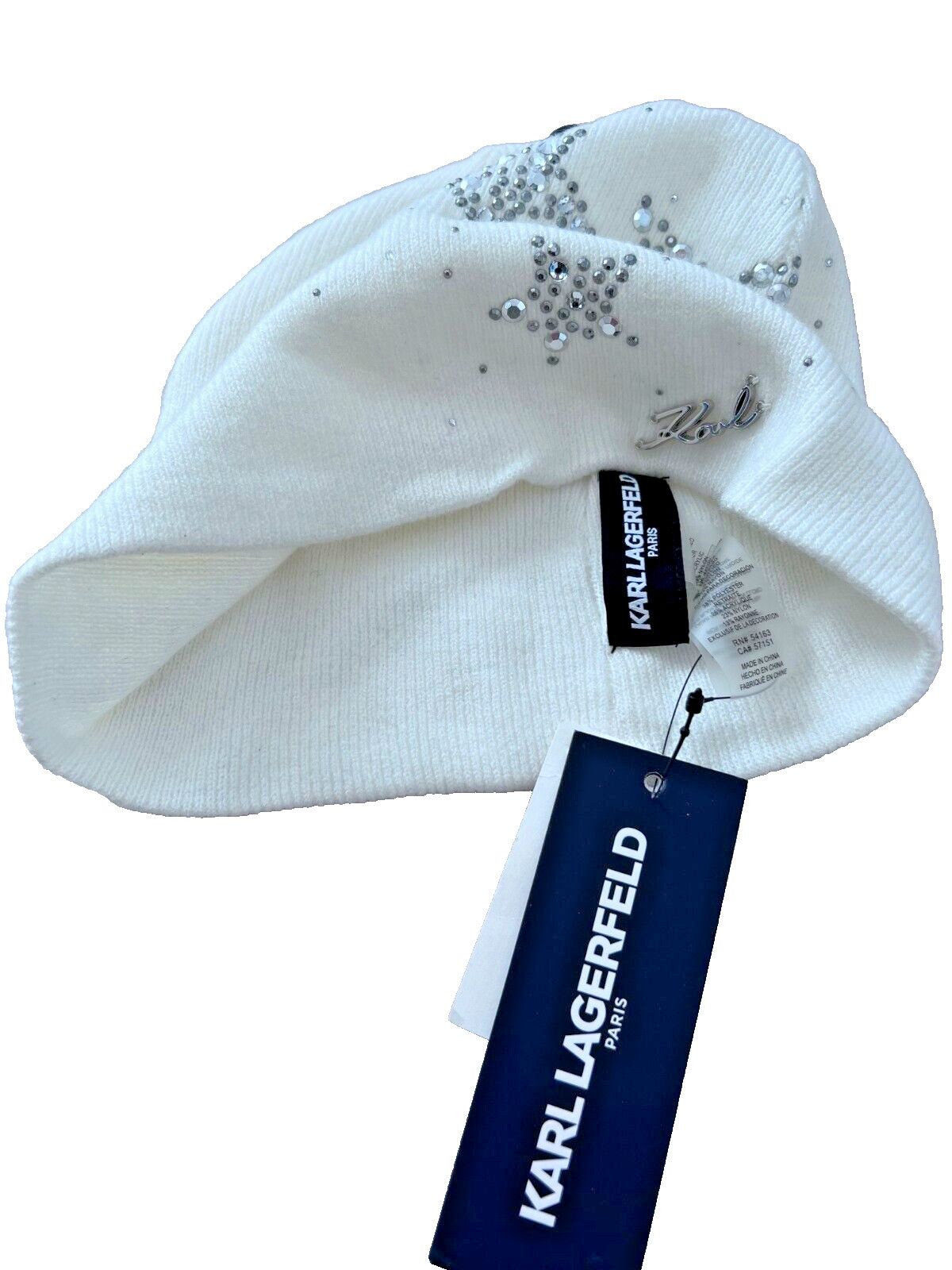 Karl Lagerfeld Karl Lagerfeld Paris Knit Beanie Star Rhinestone Ivory Size ONE SIZE - 2 Thumbnail