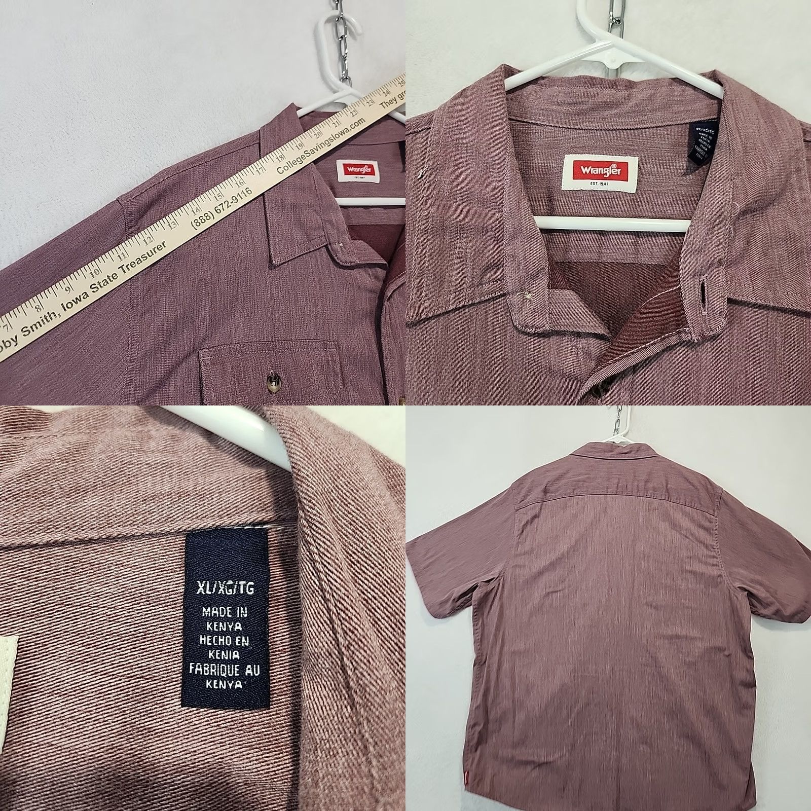 Wrangler Wrangler Men’s XL Short Sleeve Shirt Red Chambray Western Safari Pocket Button-Up Shirt Boys? Size US XL / EU 56 / 4 - 8 Thumbnail