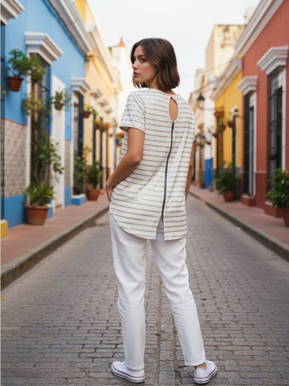 Other Josse Class Relaxed White Tee with Metallic Gold Stripes Si Size L / US 10 / IT 46 - 2 Thumbnail