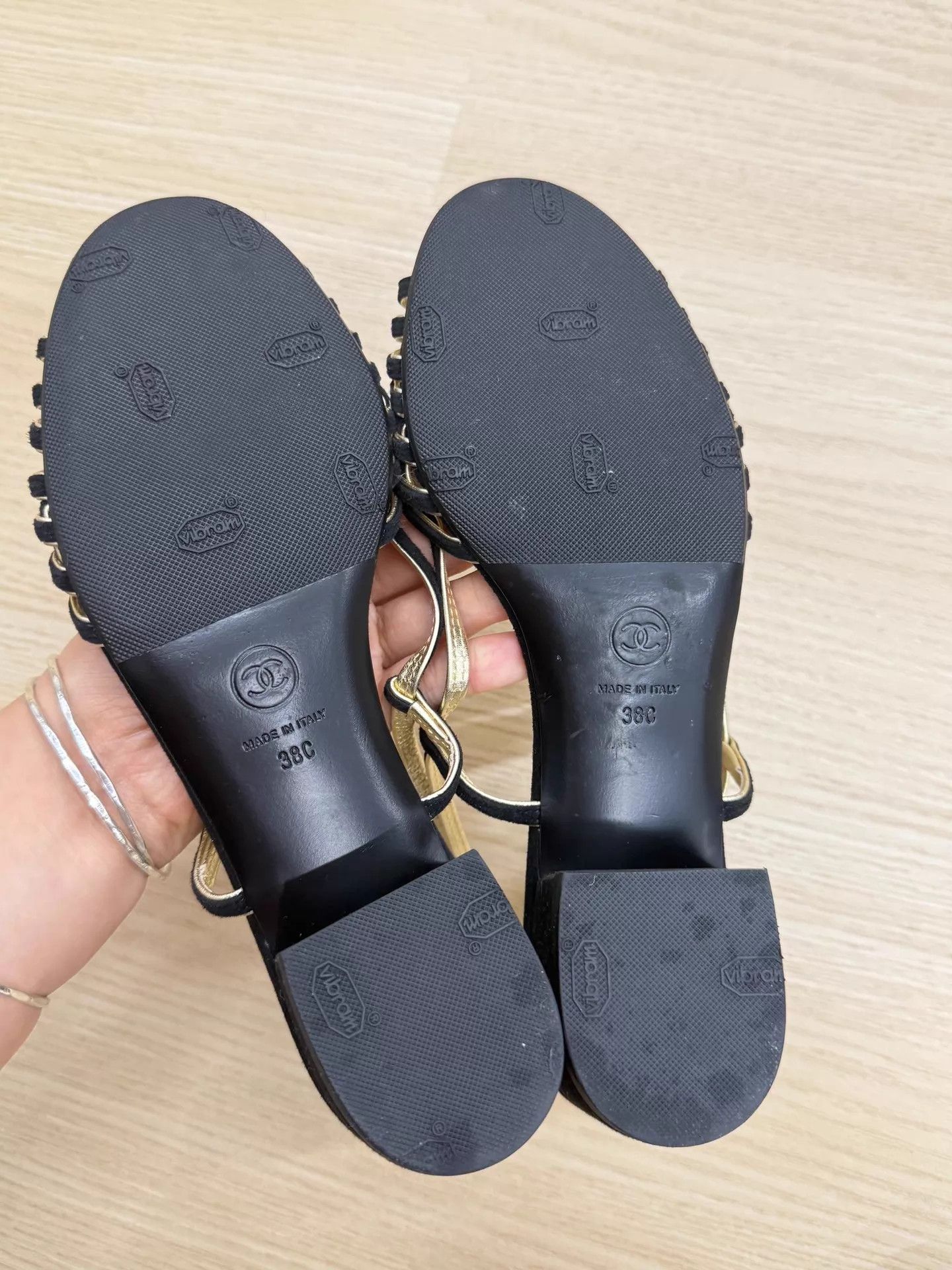 Chanel Chanel Women's Black & Gold Resoled Sandals Size 38 Size US 7.5 / IT 37.5 - 4 Thumbnail