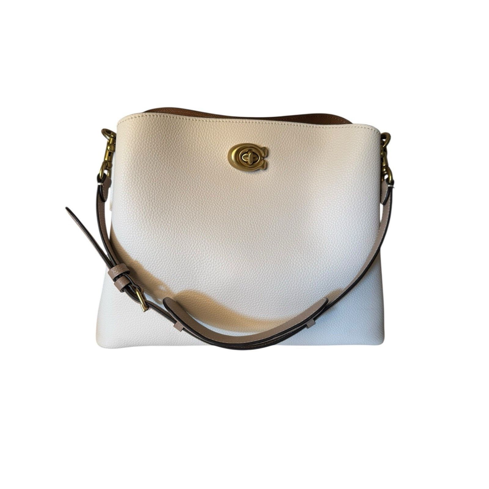 Coach Willow Chalk Polished Pebble Leather Shoulder Bag in Beige, Women's