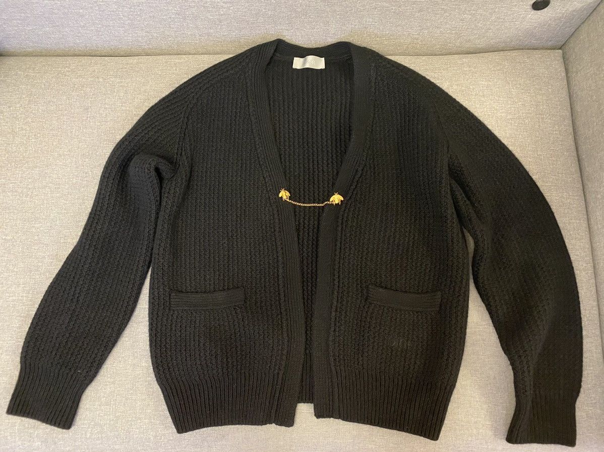 Dior × Kim Jones Dior bee jewel black wool and alpaga cardigan M 